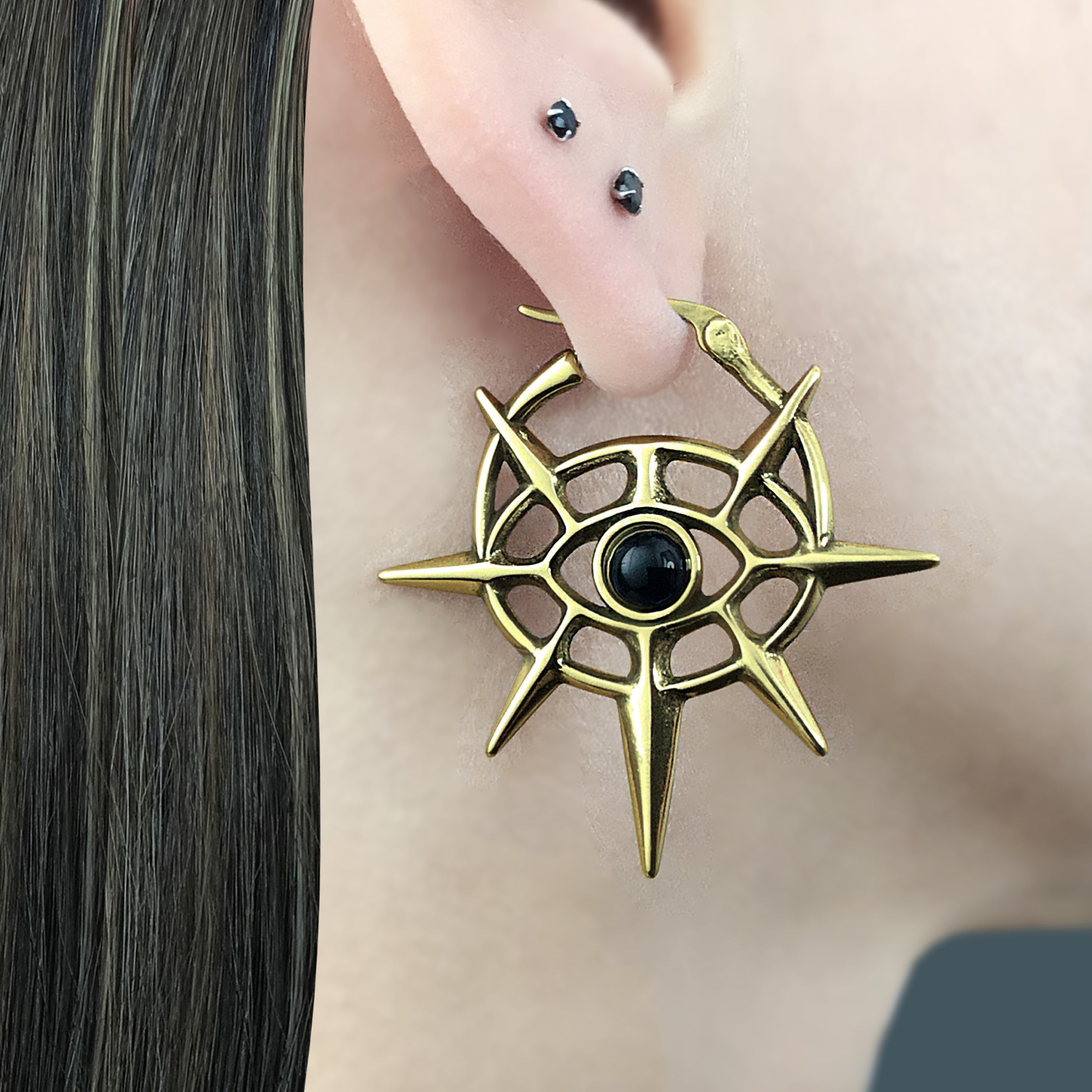 Eye with Sppikes hoop earrings