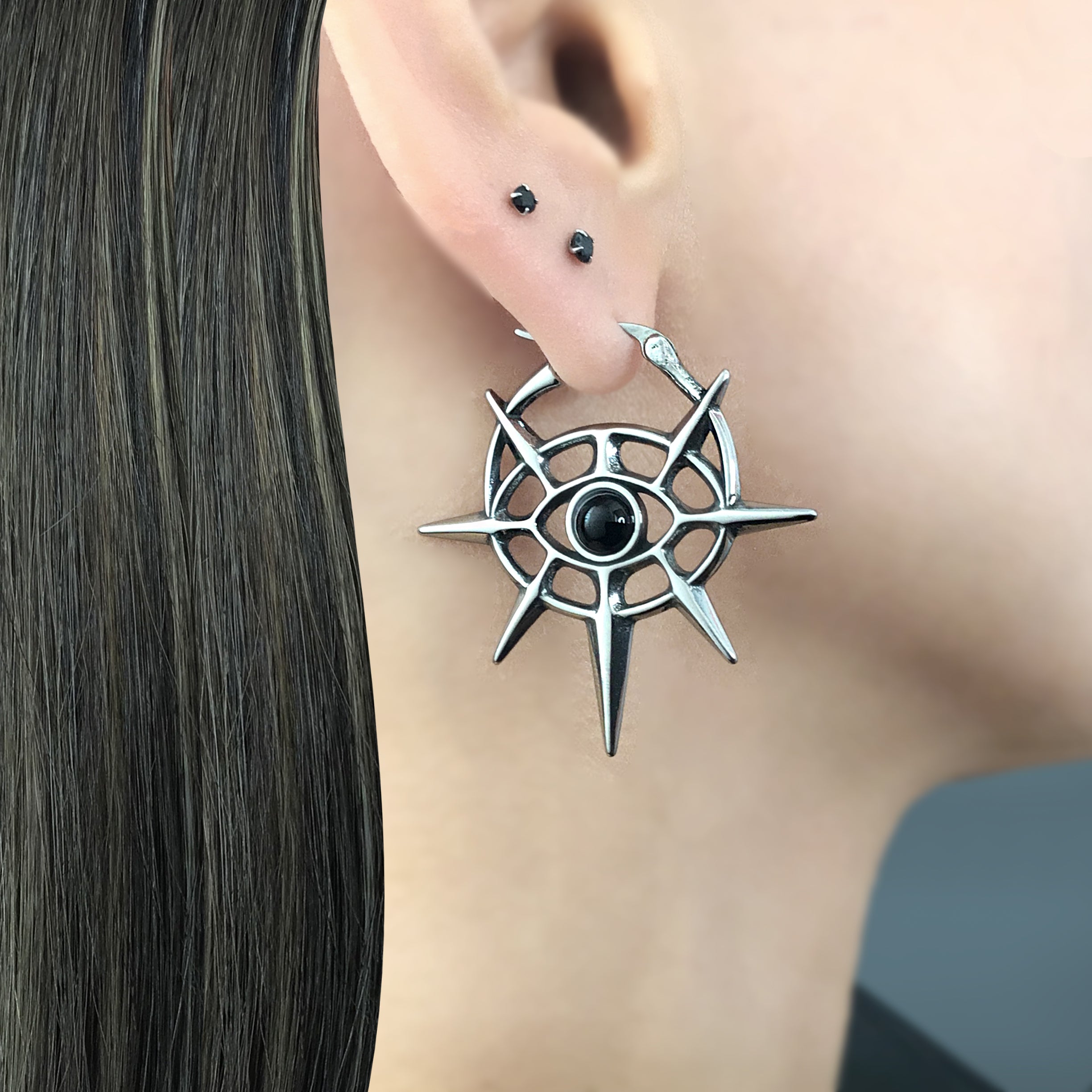 Eye with Sppikes hoop earrings