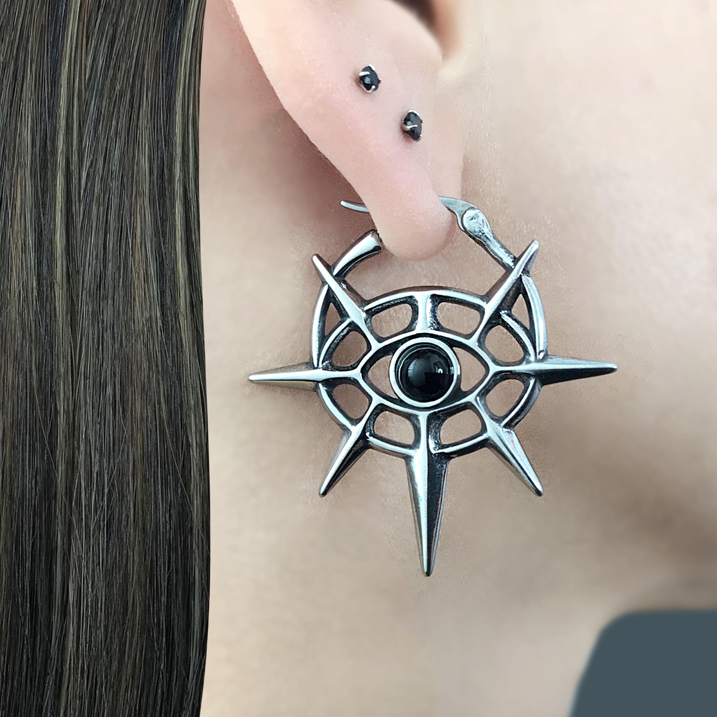 Eye with Sppikes hoop earrings
