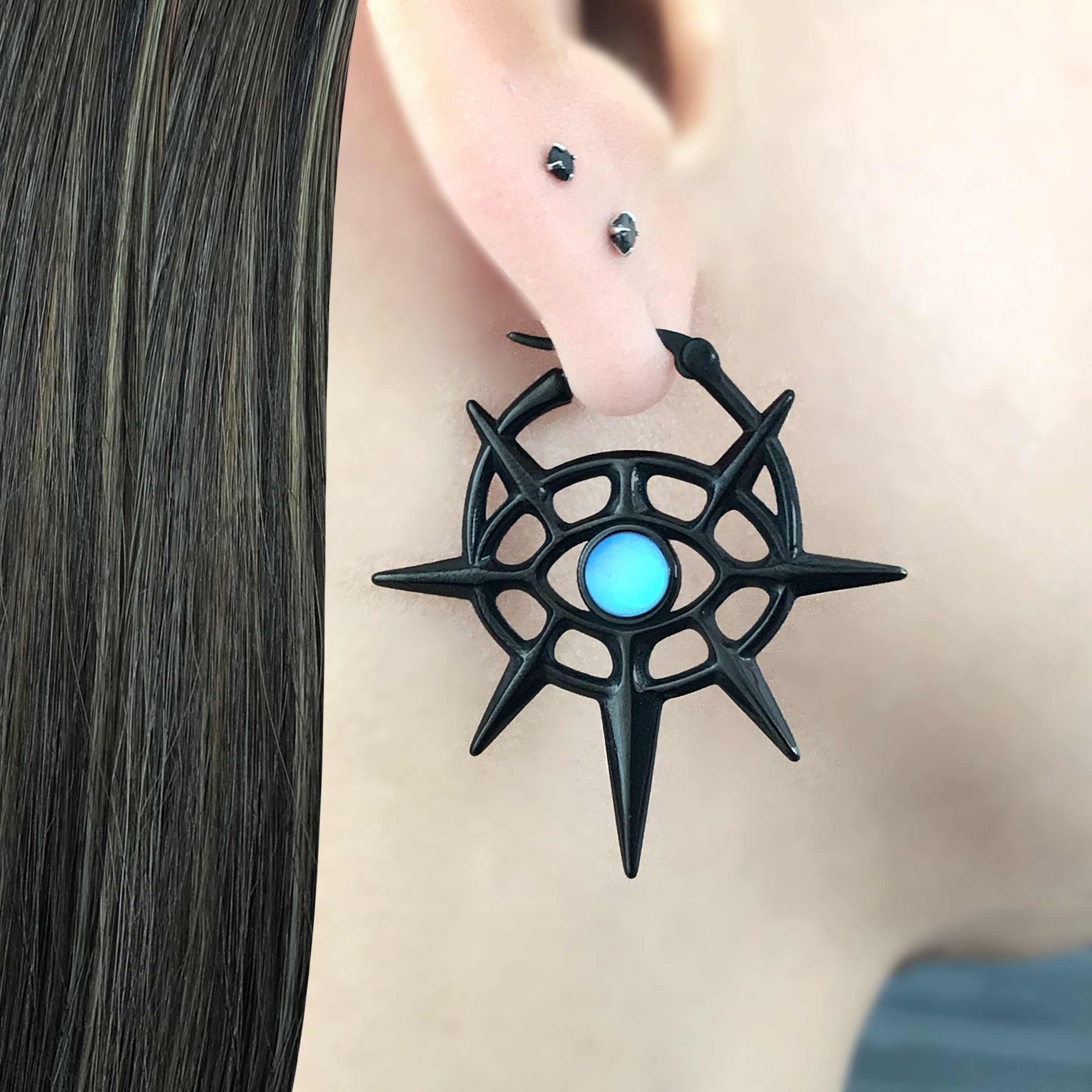 Eye with Sppikes hoop earrings