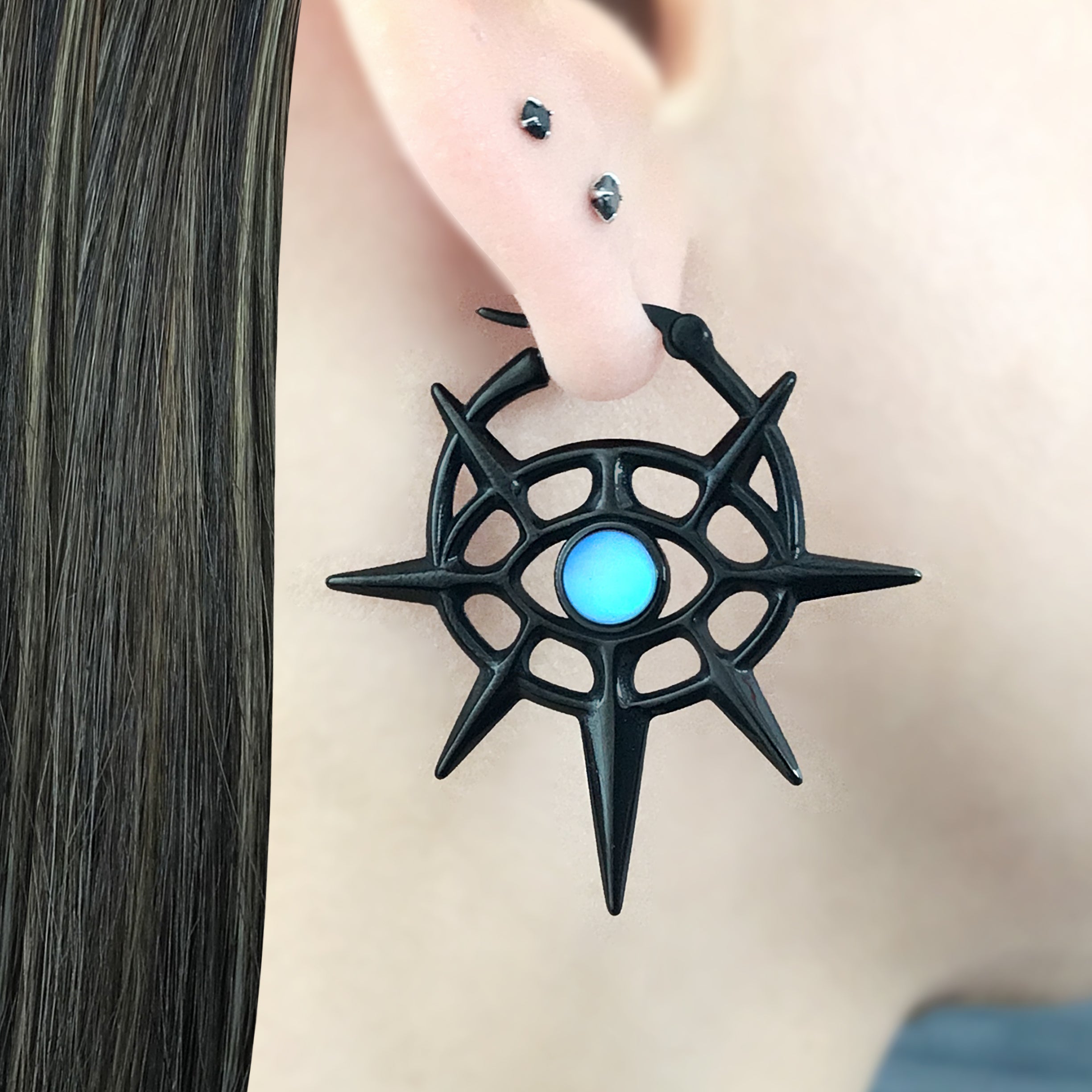 Eye with Sppikes hoop earrings