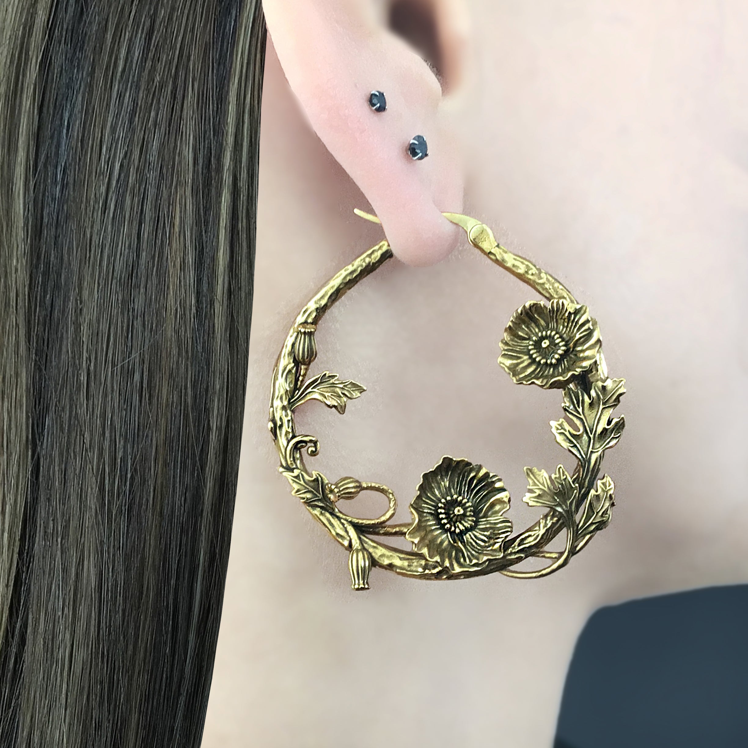 Poppy Flower hoop earrings