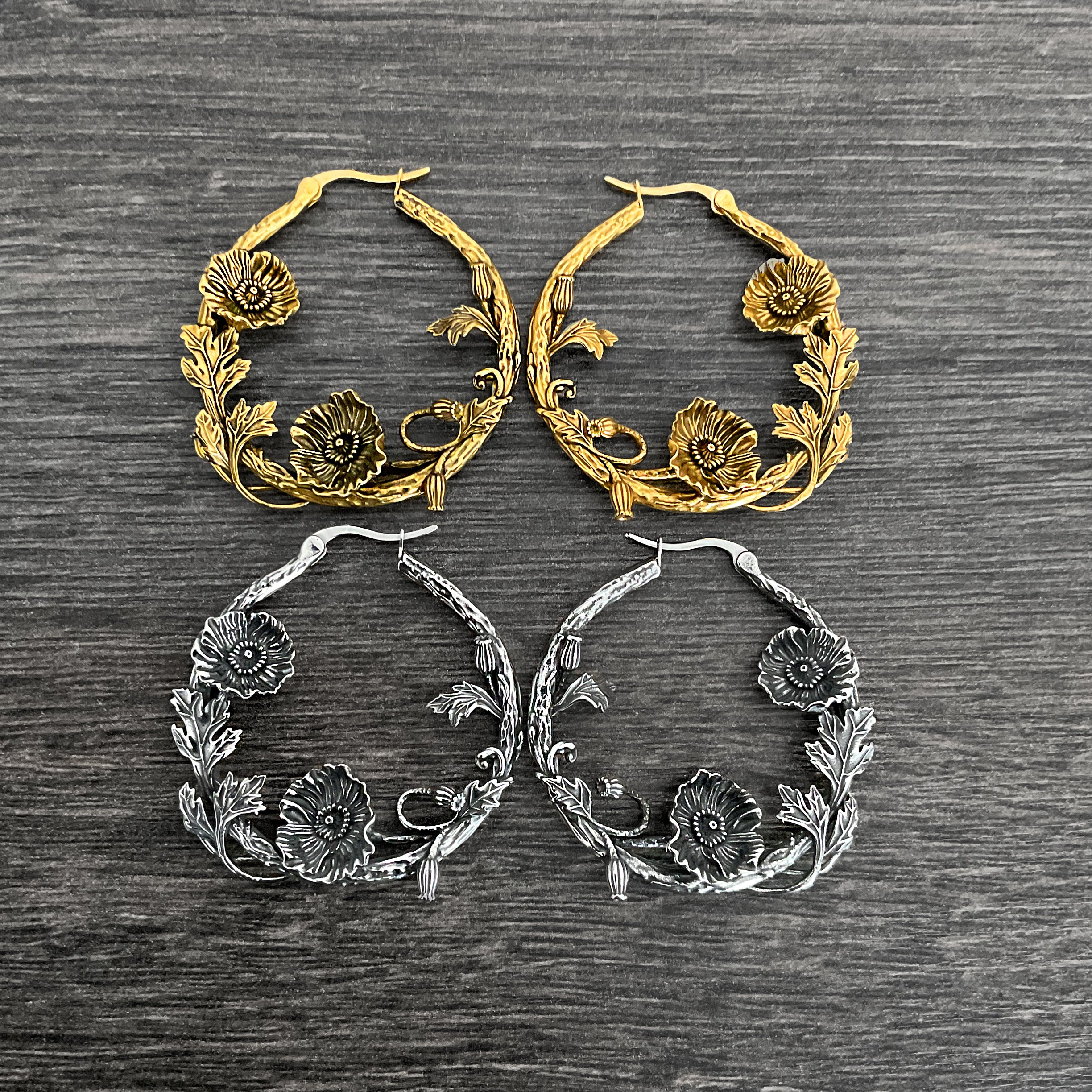 Poppy Flower hoop earrings
