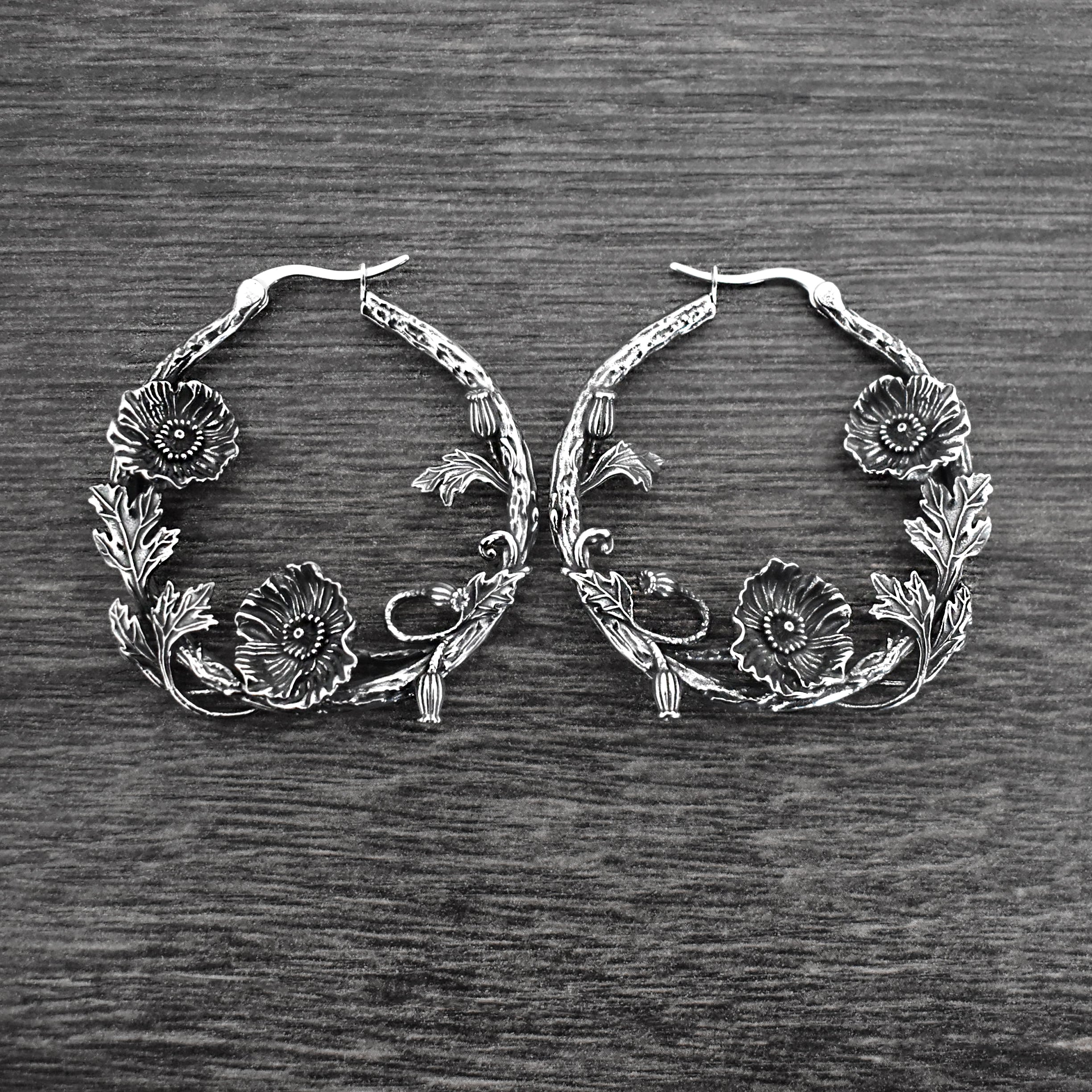 Poppy Flower hoop earrings