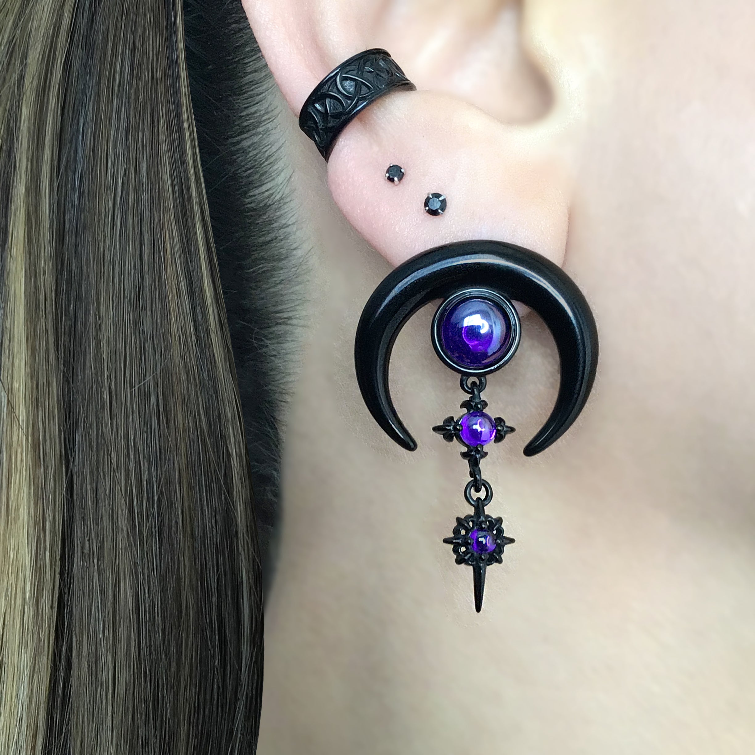 Purple Moon with Stars earrings