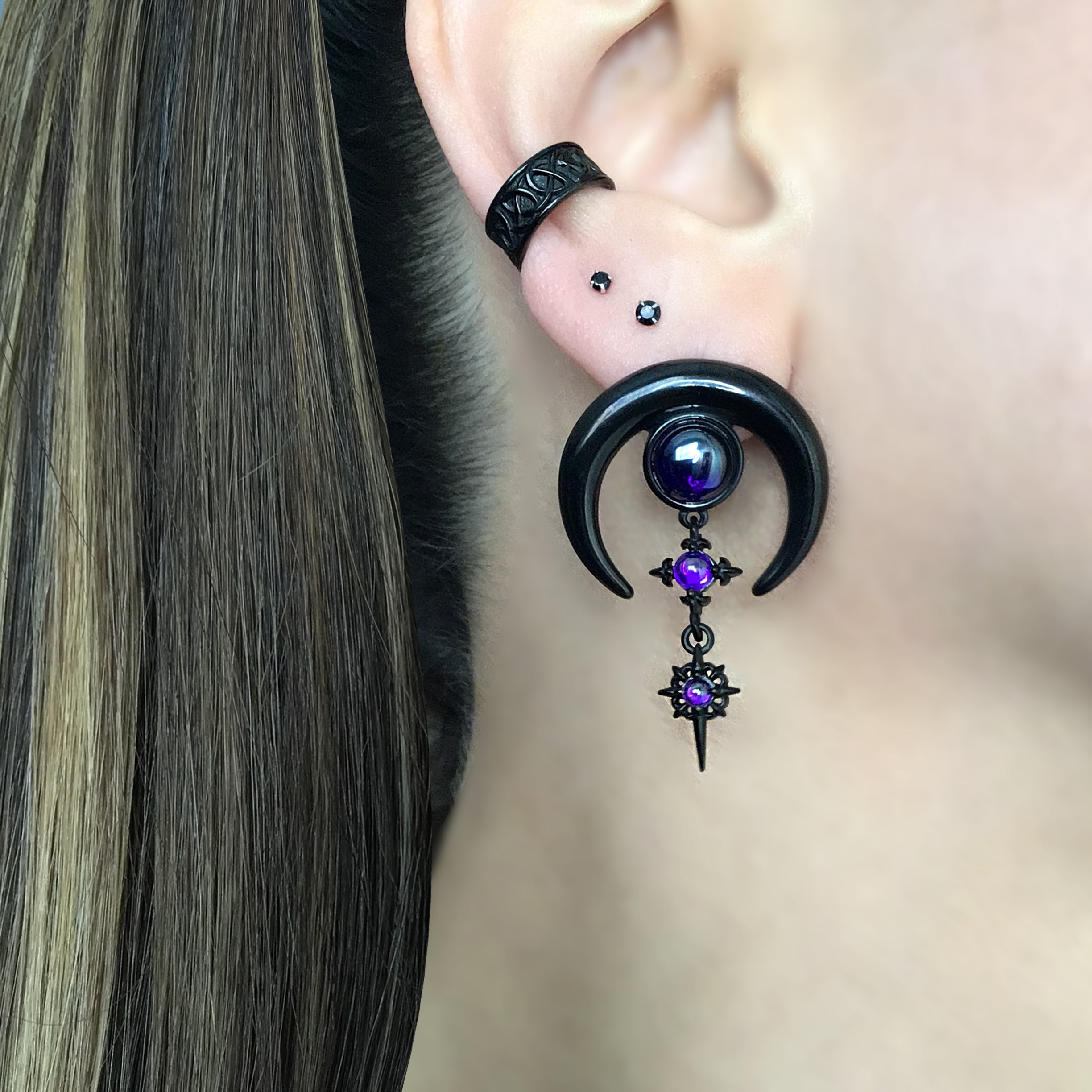 Purple Moon with Stars earrings