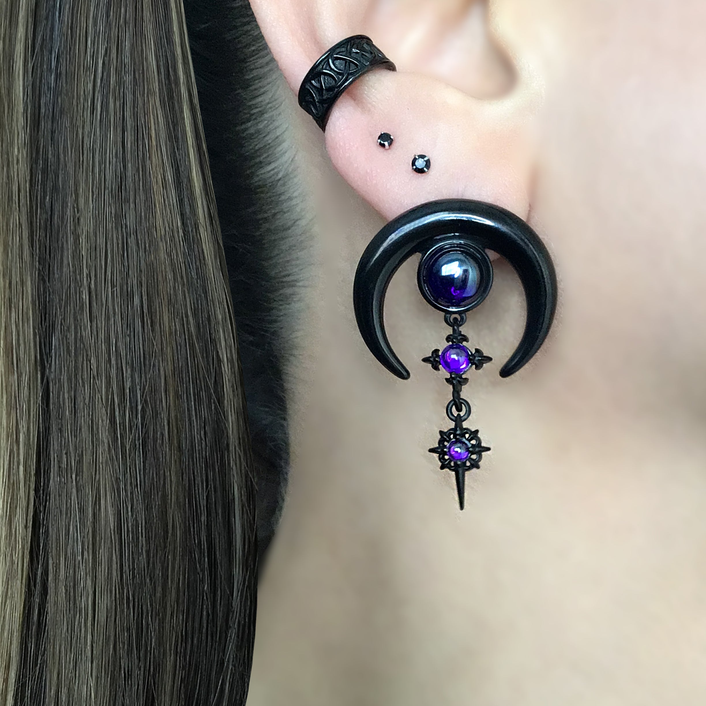 Purple Moon with Stars earrings