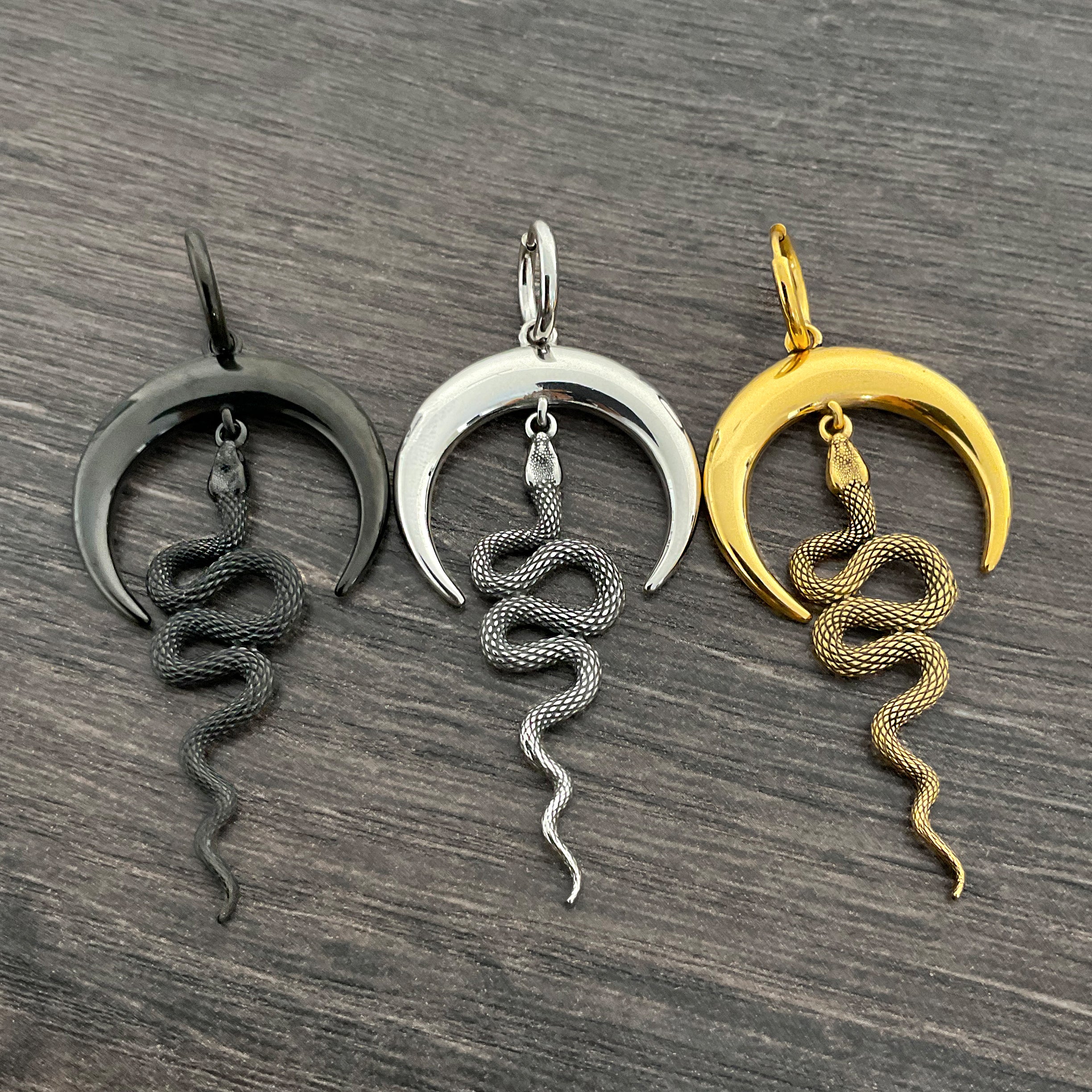 Moon and Snake hoop earrings
