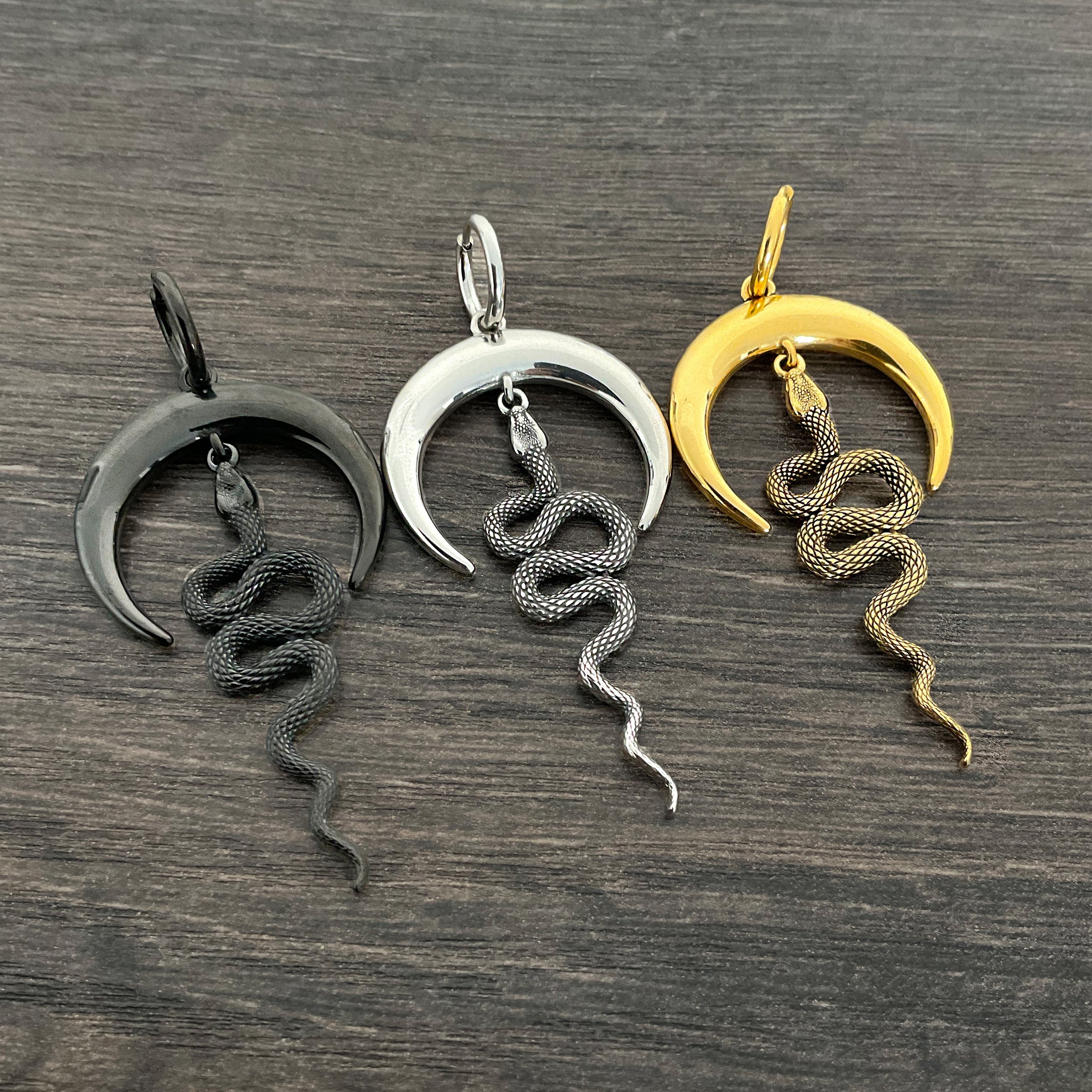 Moon and Snake hoop earrings