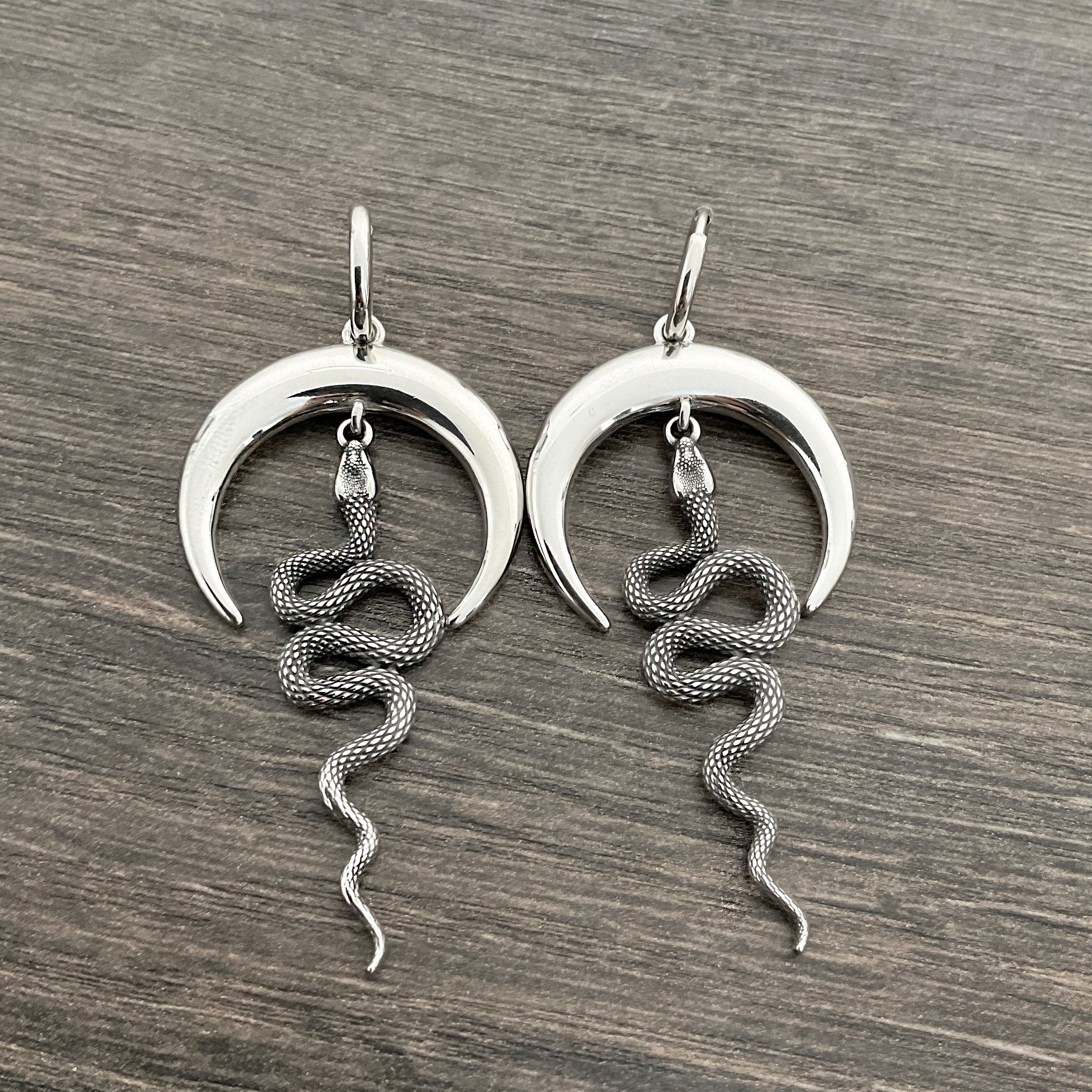 Moon and Snake hoop earrings