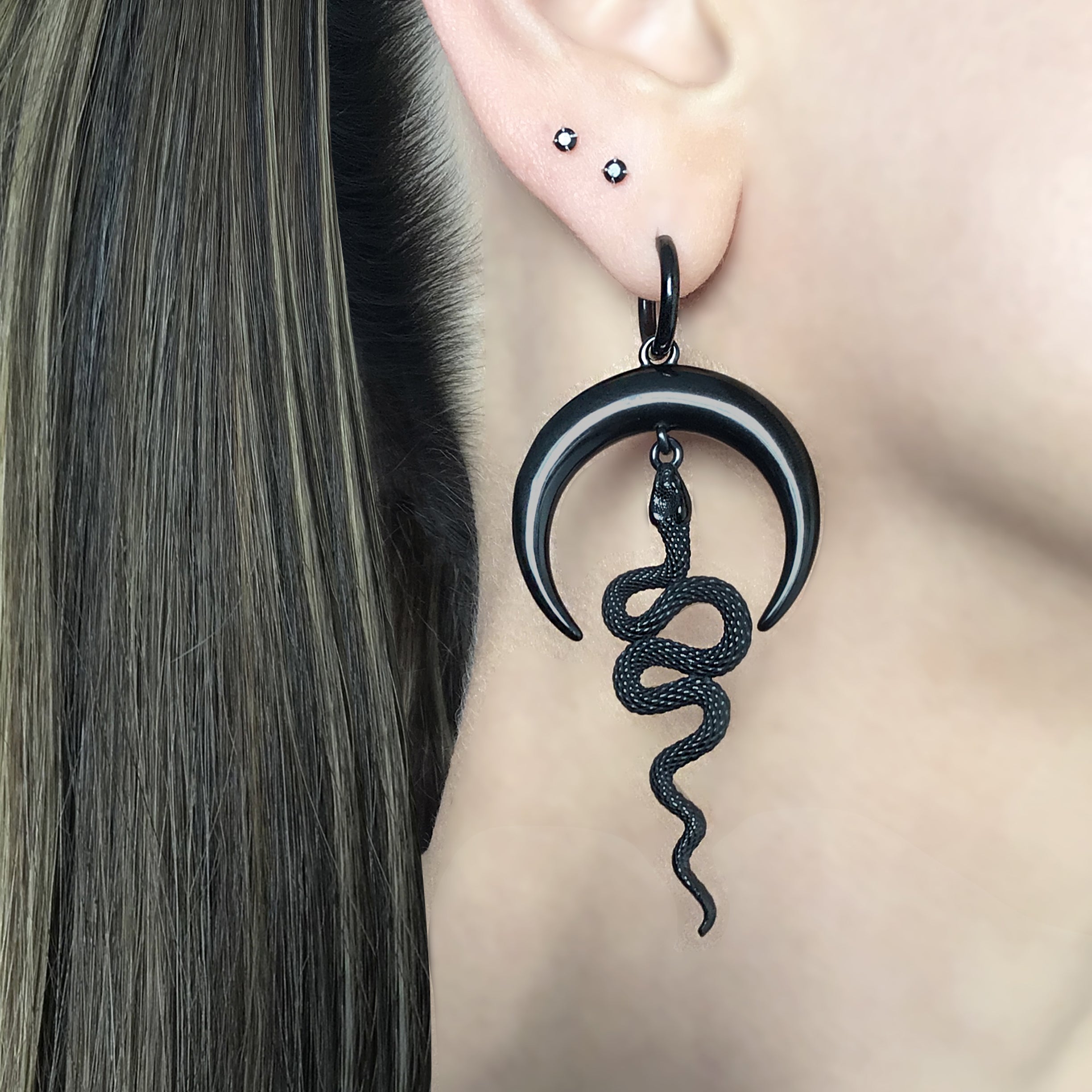 Moon and Snake hoop earrings