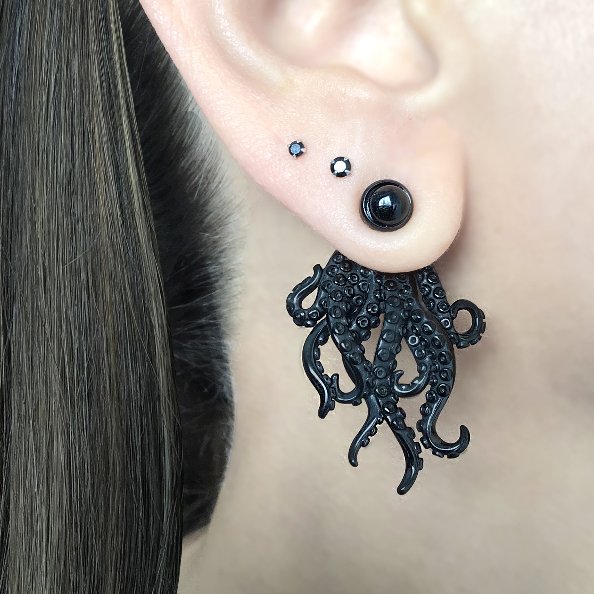 Octopus tentacles ear jacket with black stud