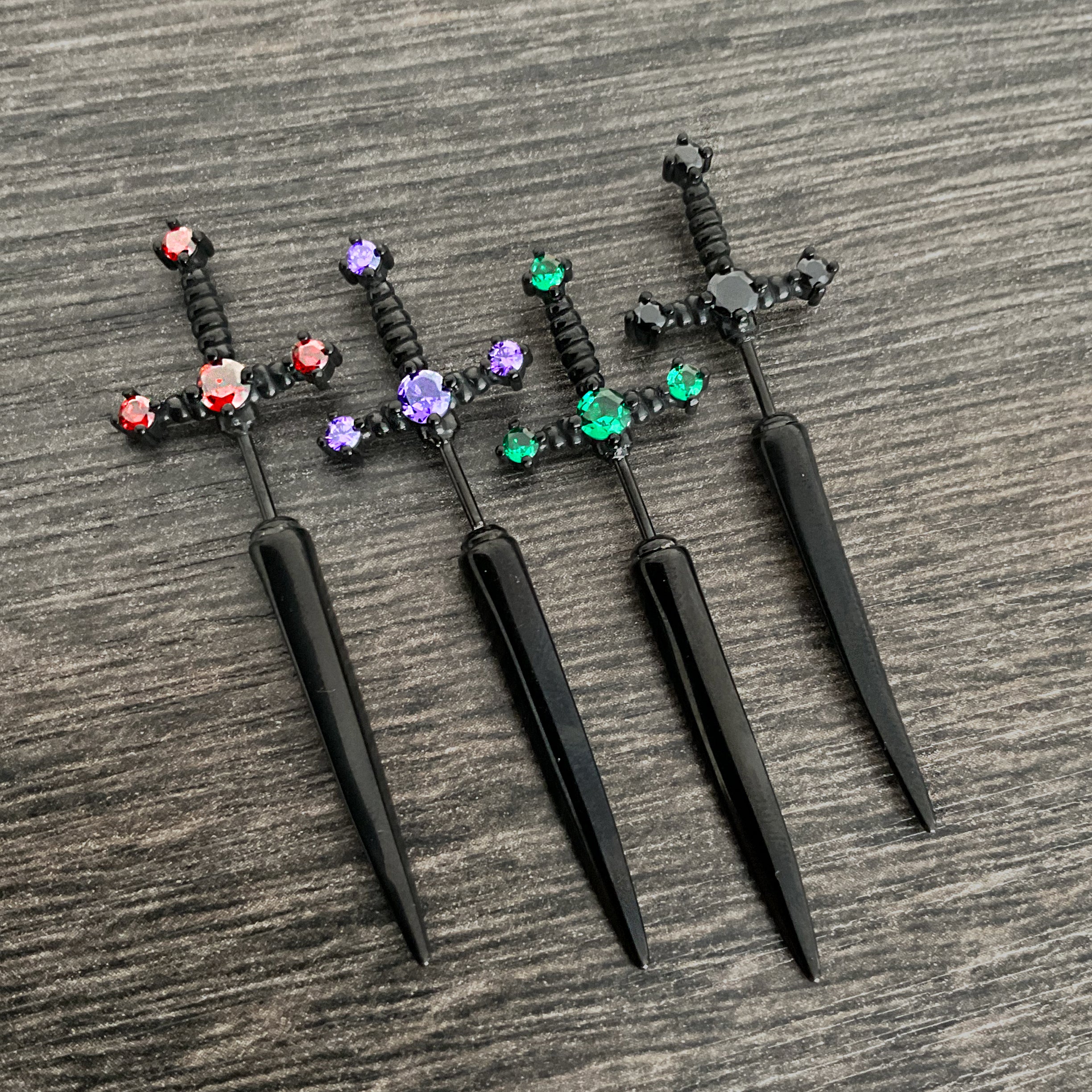 Kali black sword ear jacket with Black CZ stones