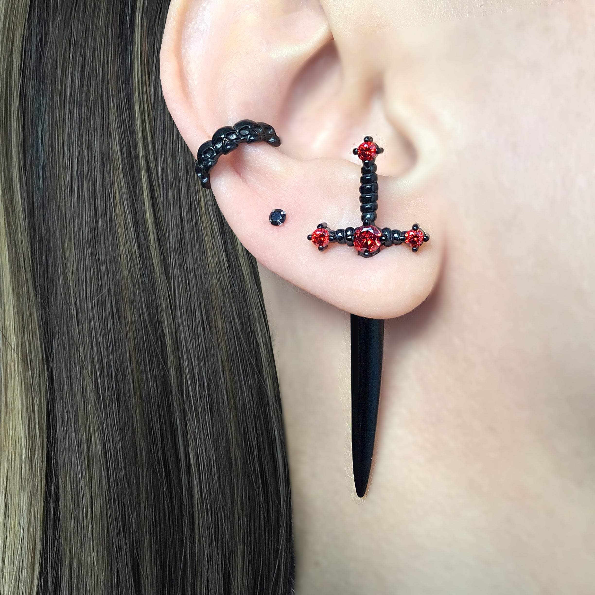 Kali black sword ear jacket with Purple CZ