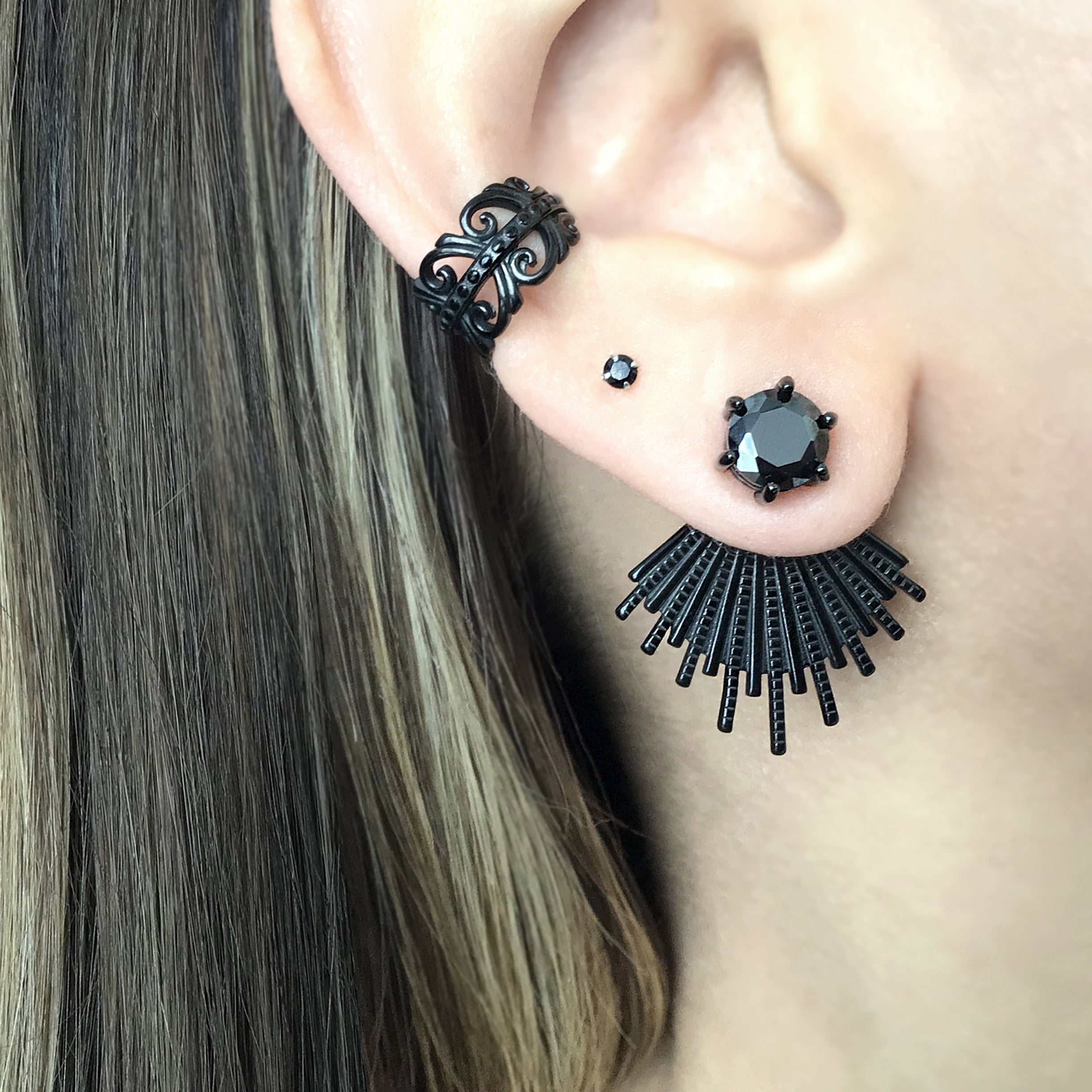 Sunburst ear jacket with Crystal stud