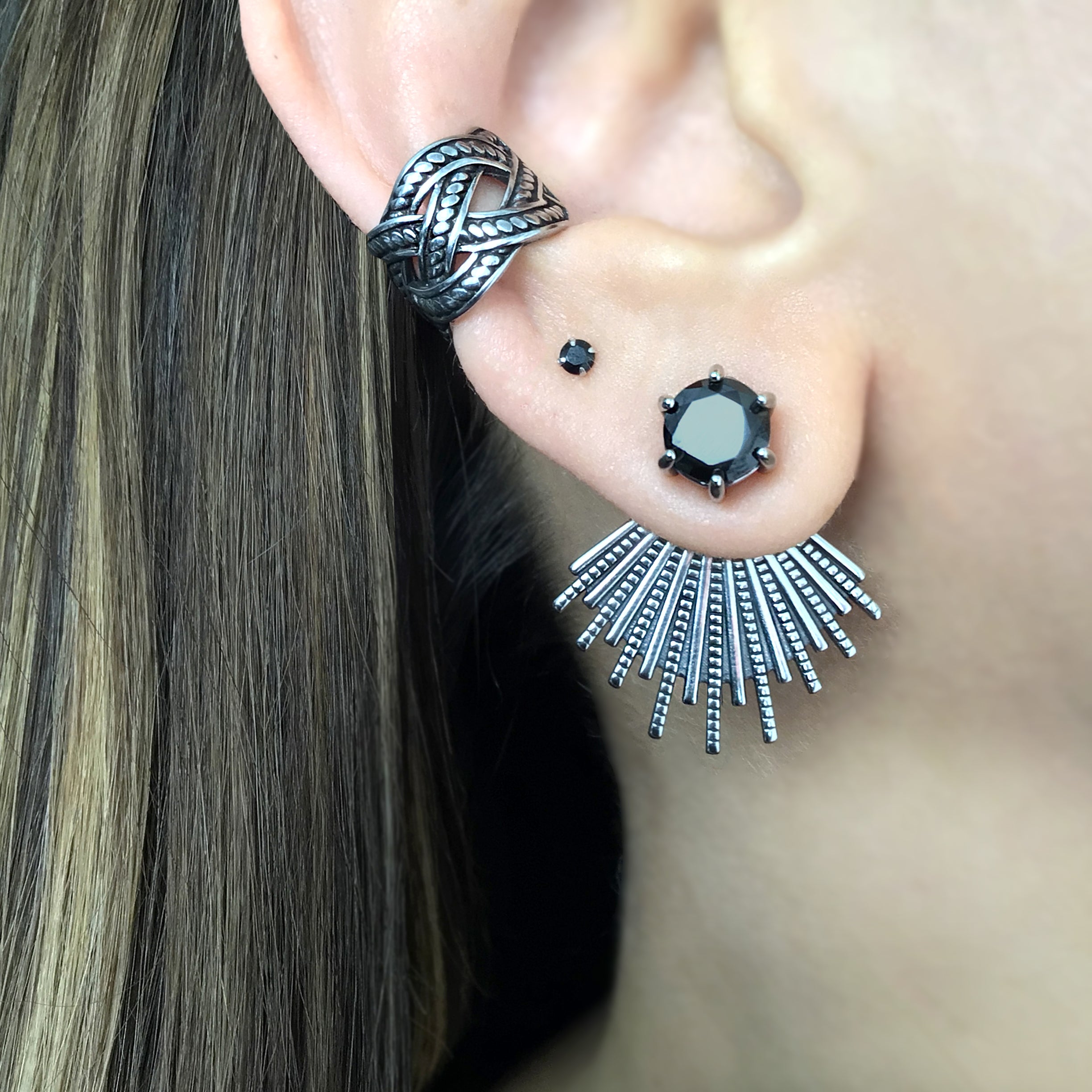 Sunburst ear jacket with Crystal stud