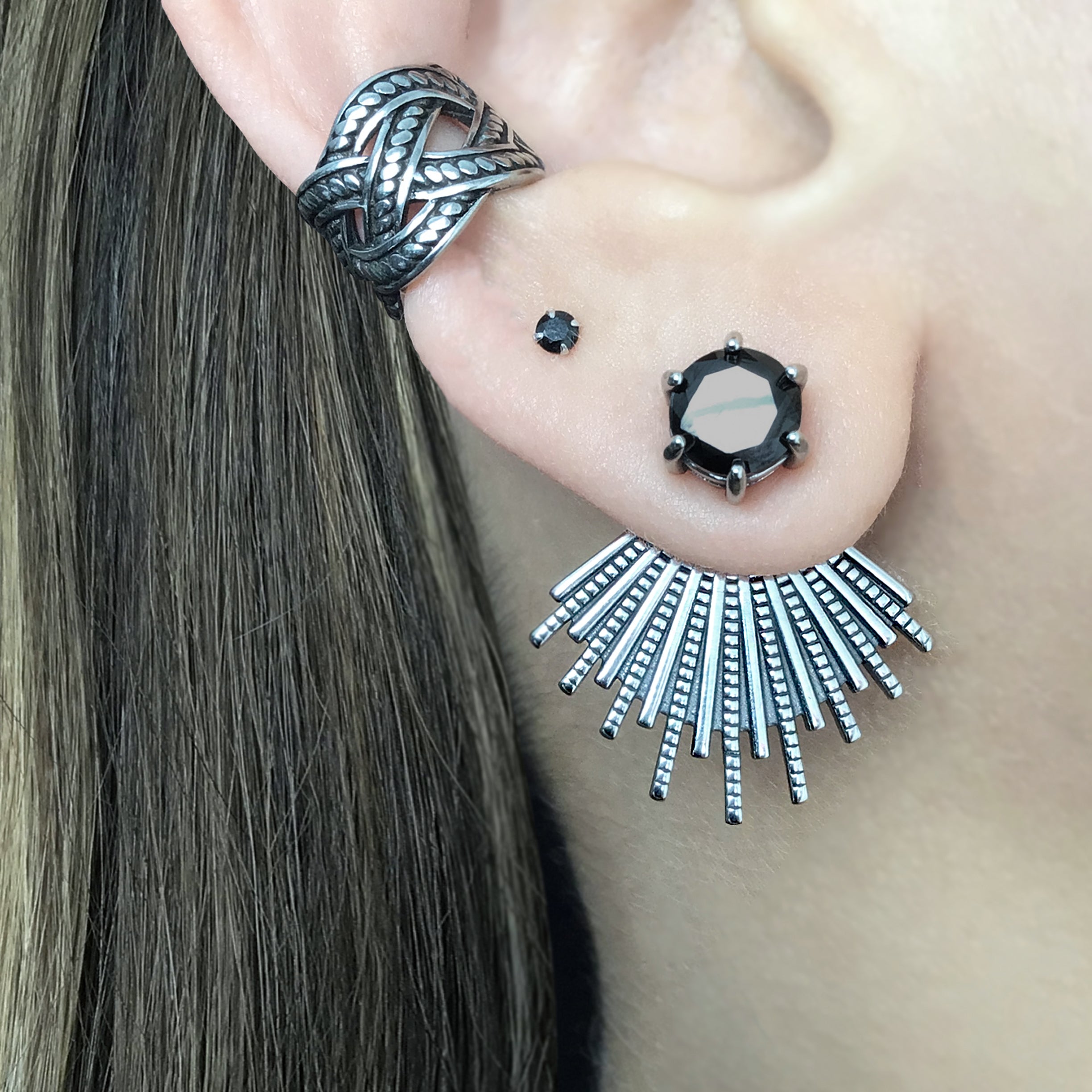 Sunburst ear jacket with Crystal stud