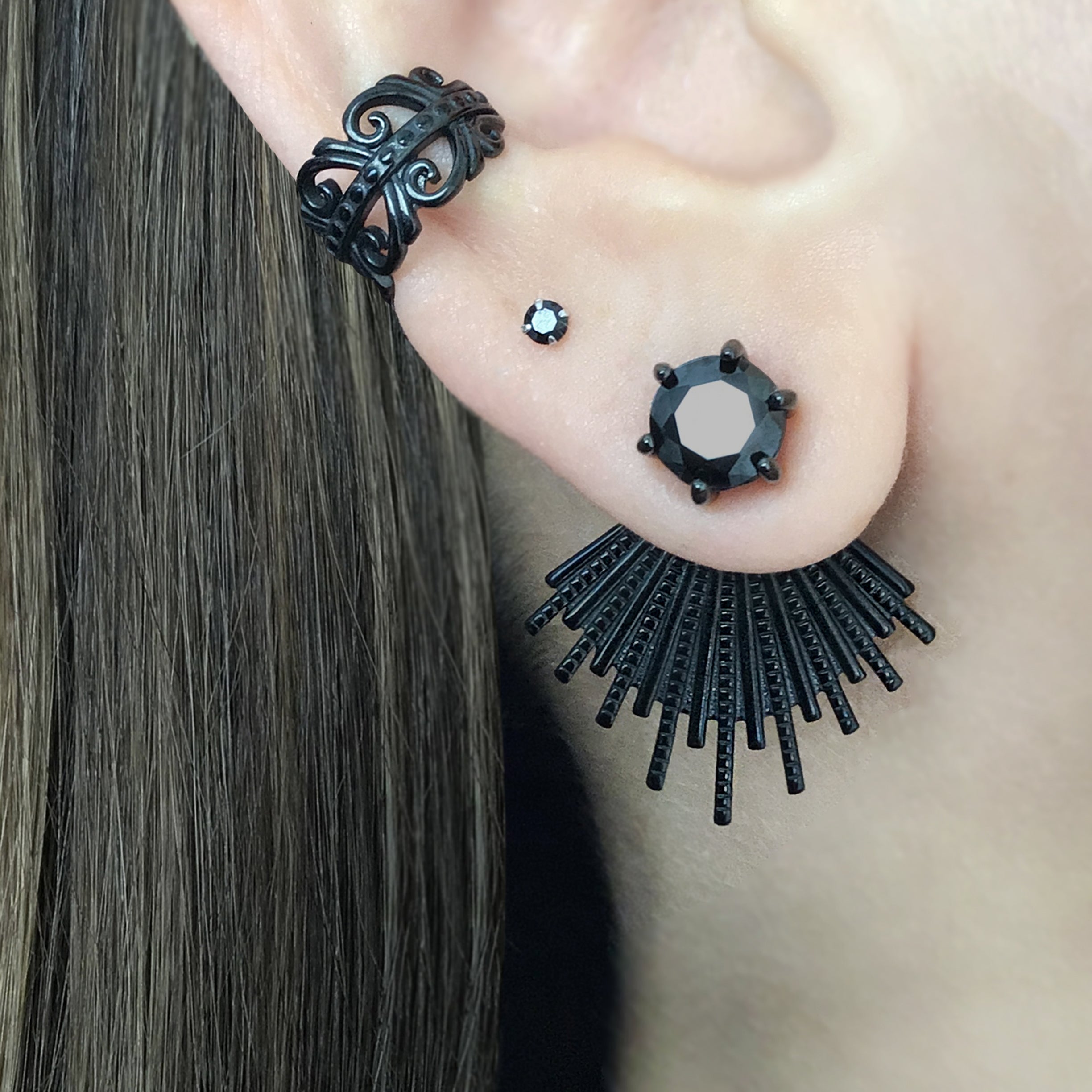 Sunburst ear jacket with Crystal stud