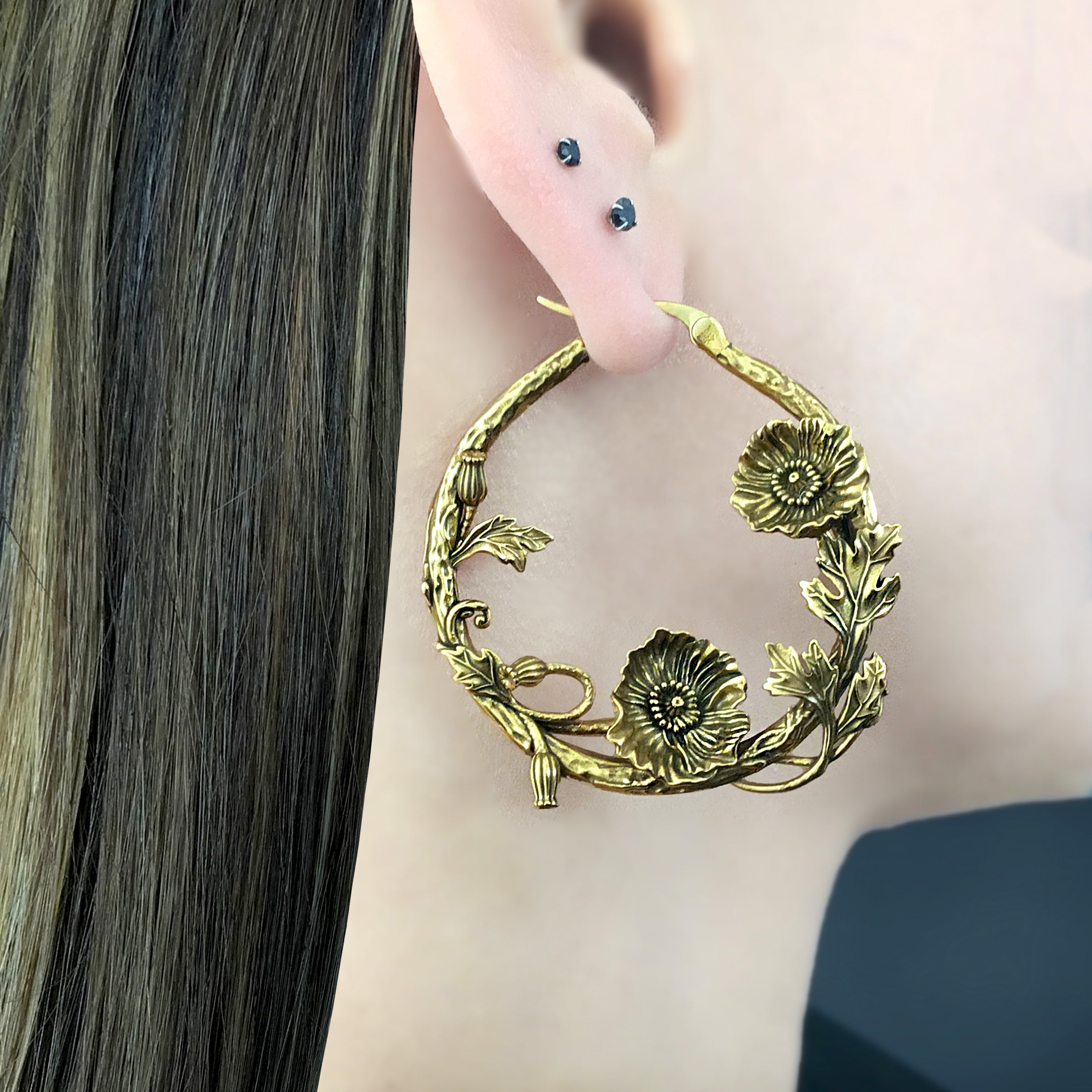 Poppy Flower hoop earrings
