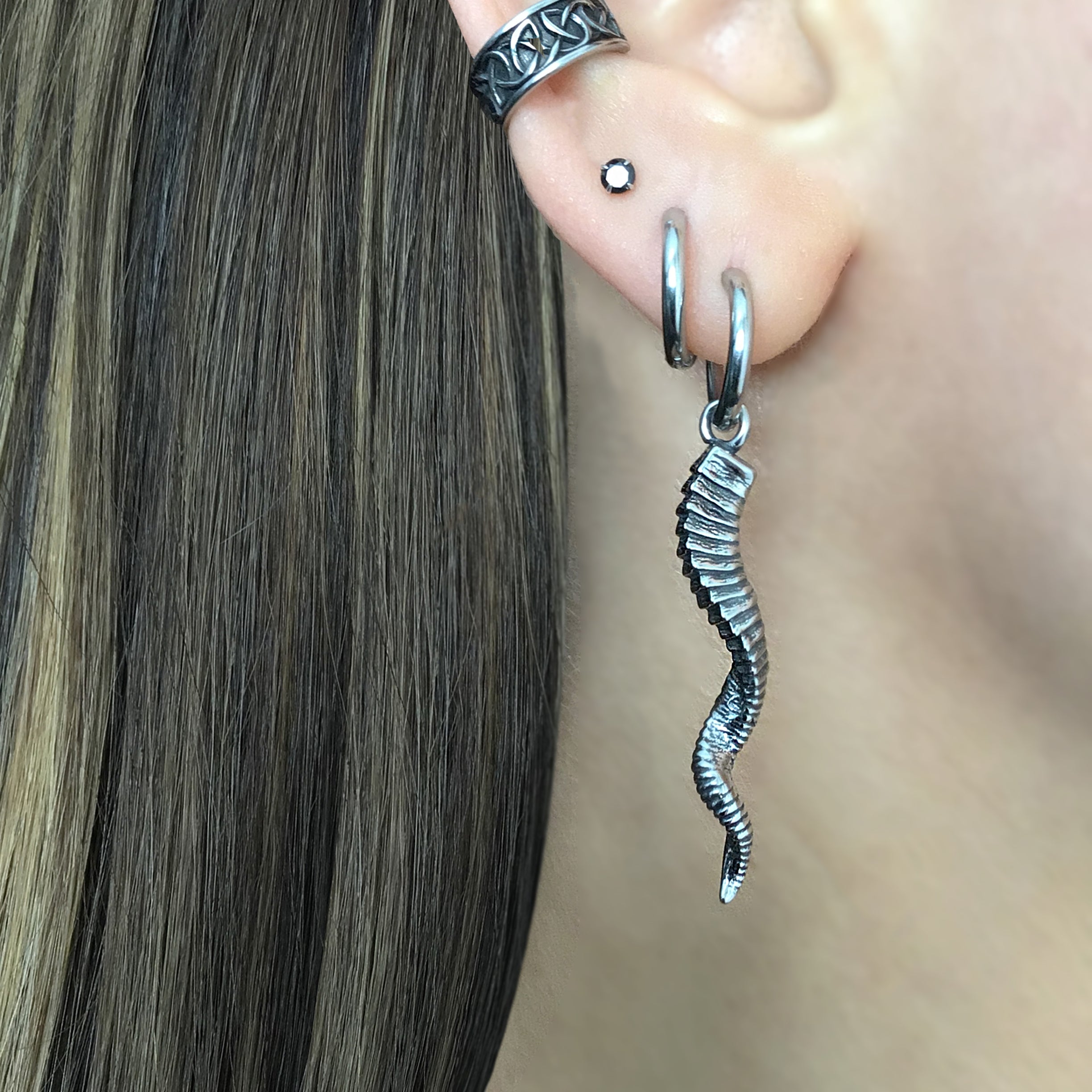 Kudu Antelope Horns hoop earring