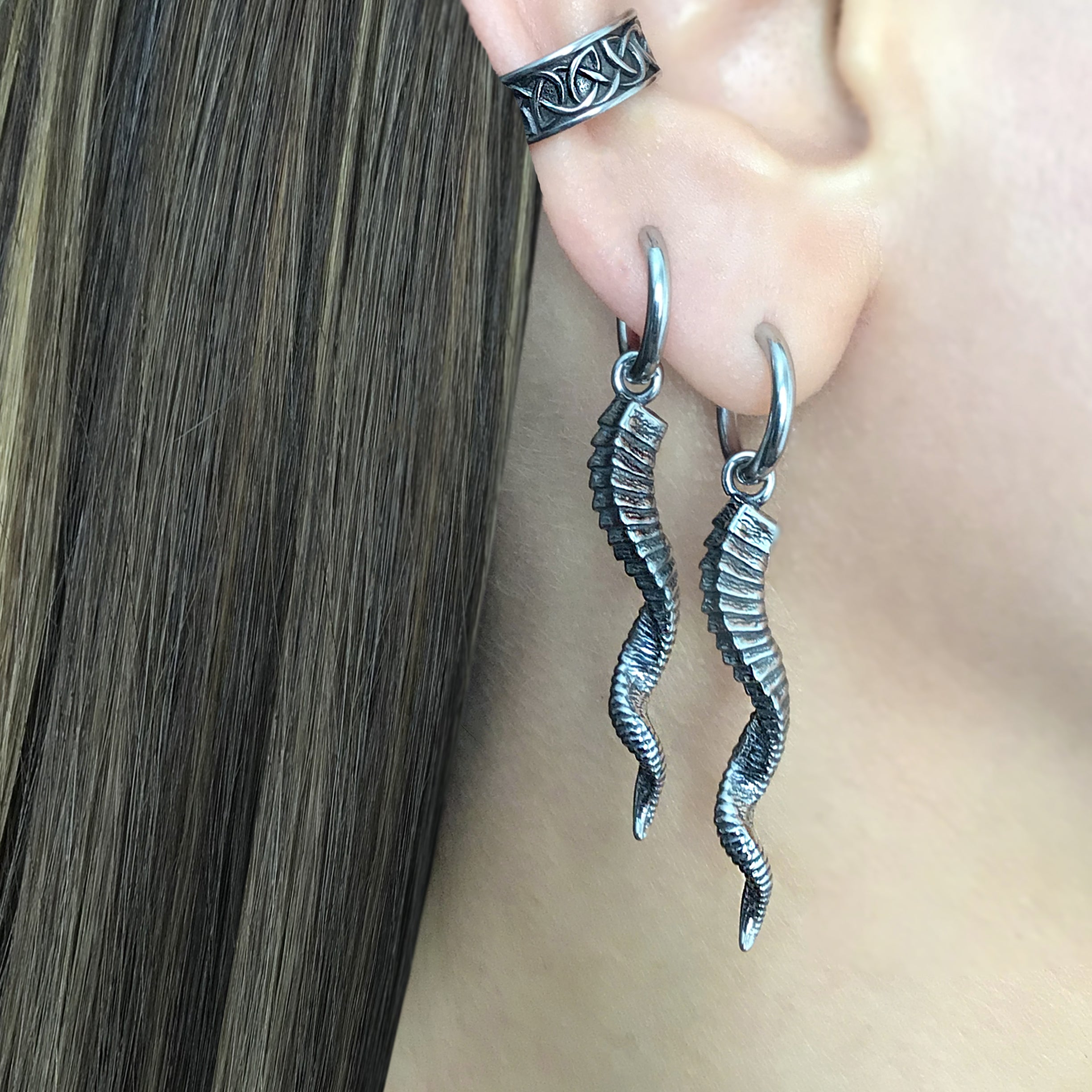 Kudu Antelope Horns hoop earring