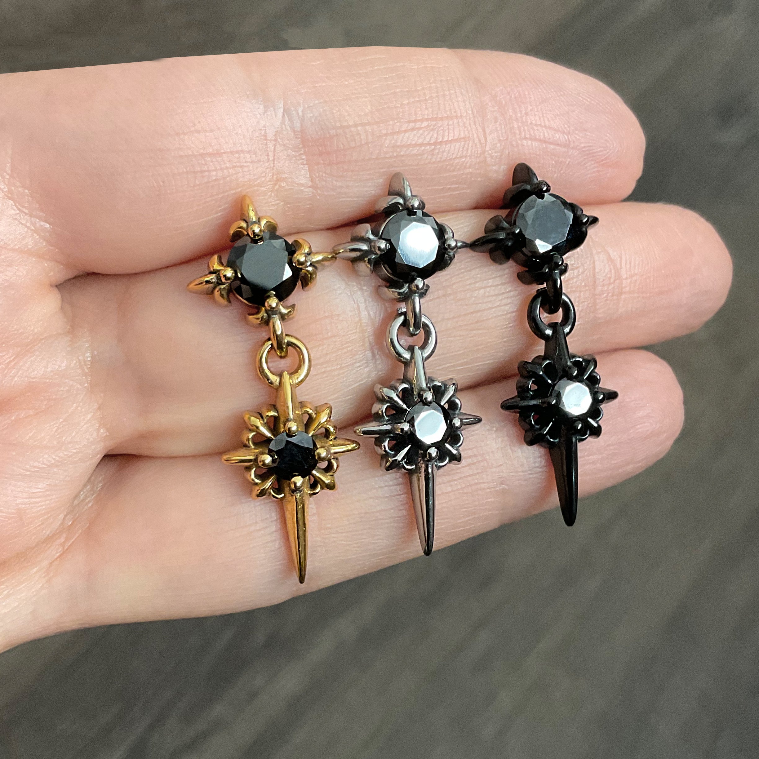 Starburst earrings with Black CZ