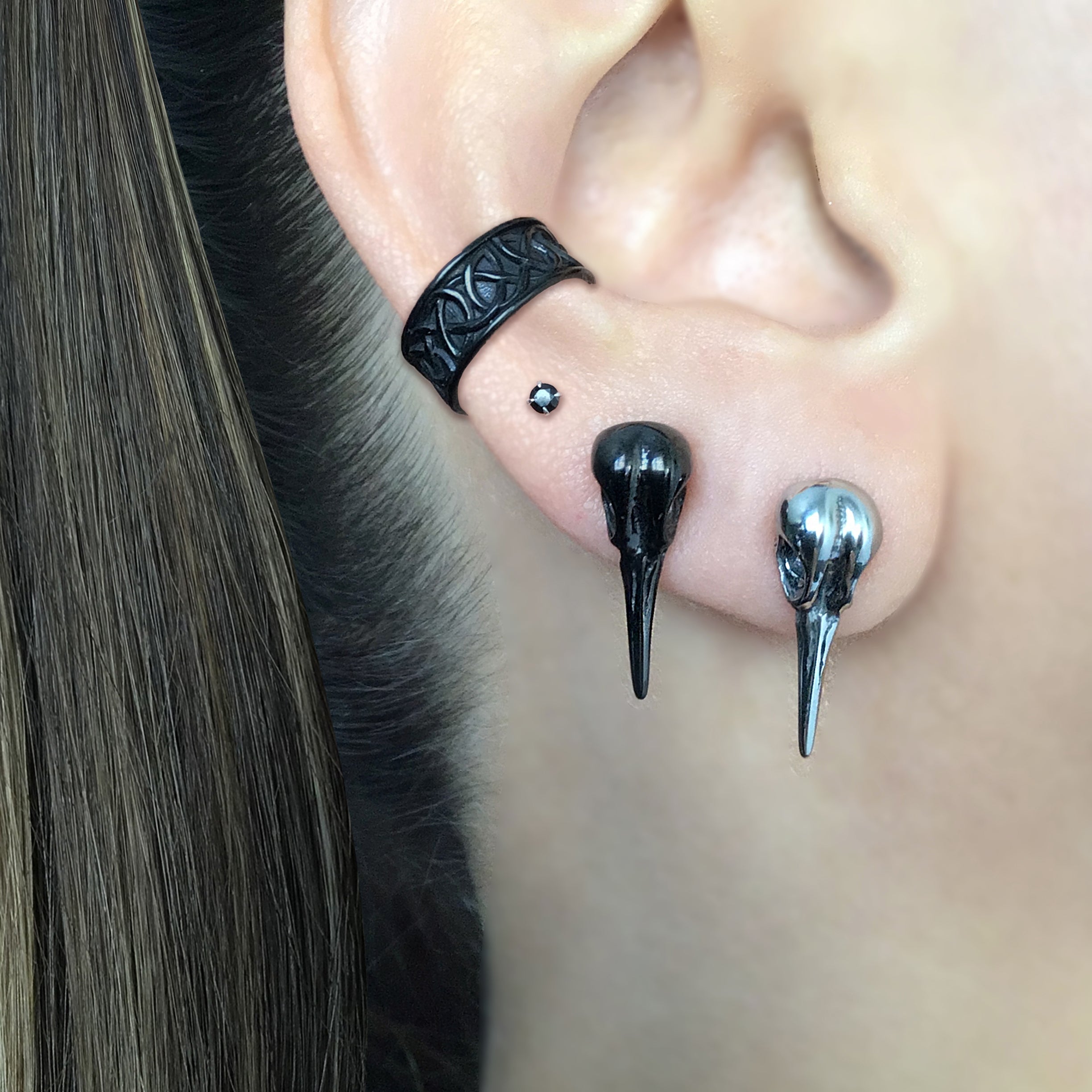 Hummingbird skull earrings
