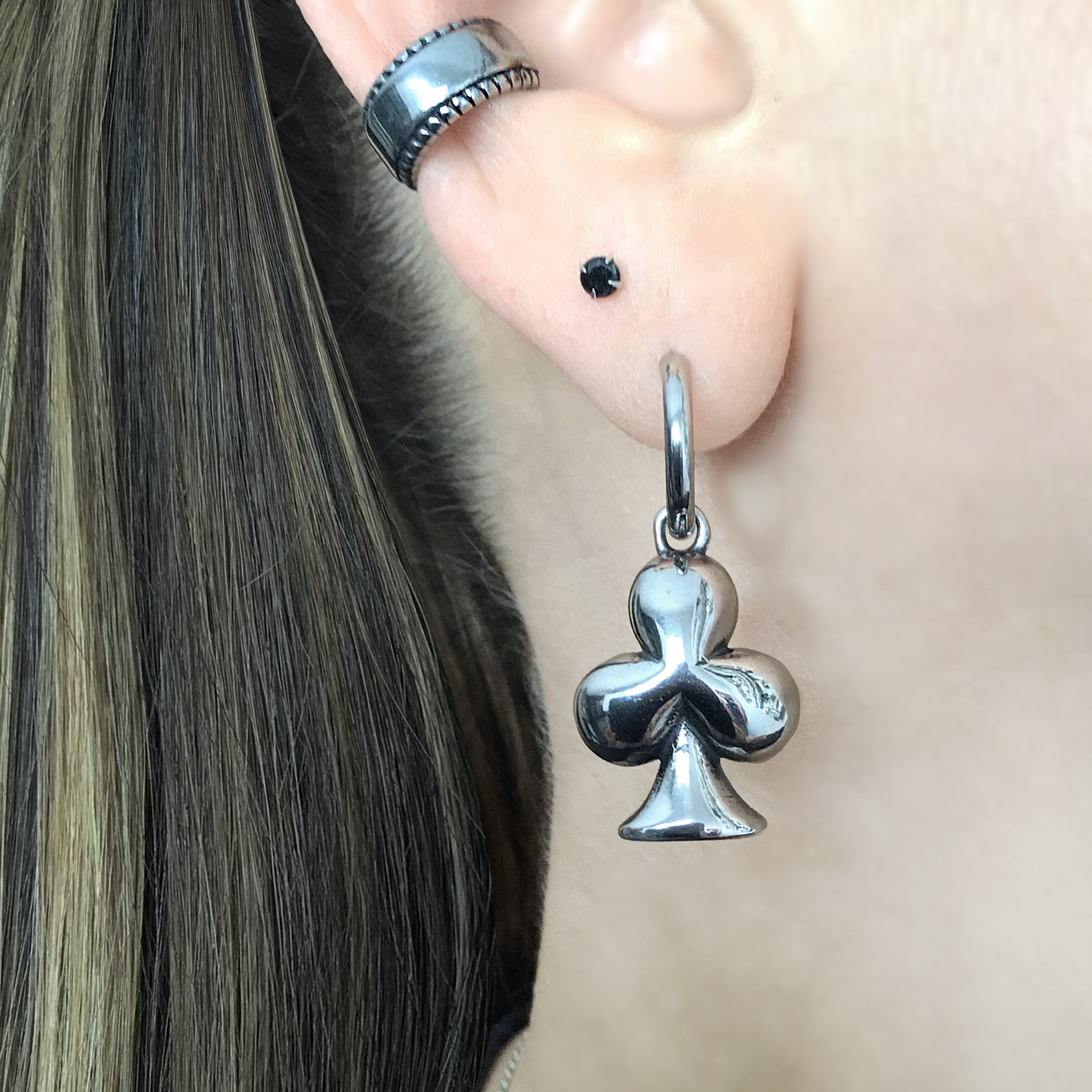 Mismatched Spade & Club Hoop Earrings