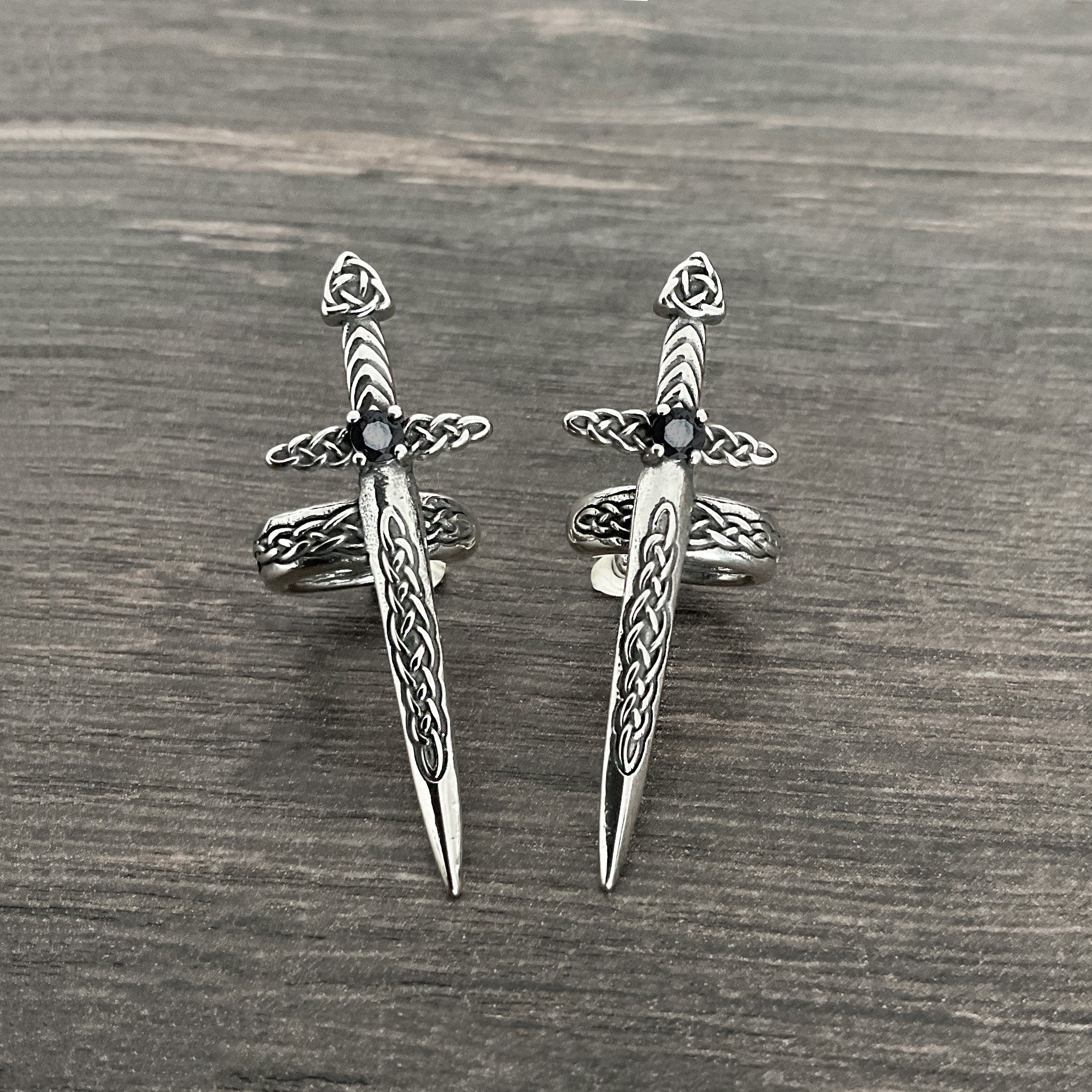 Celtic Sword ear cuff with CZ stone