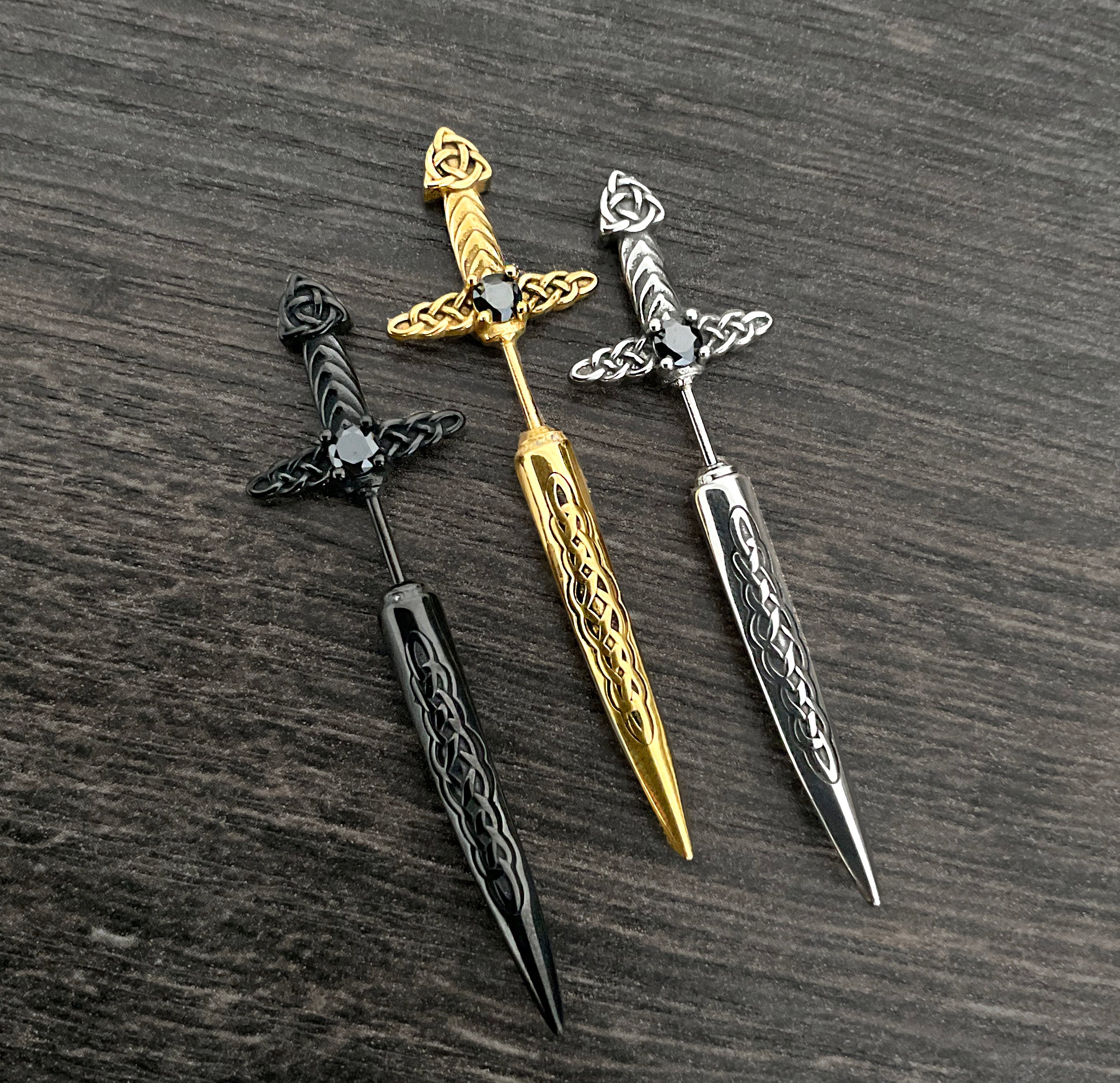 Kira Celtic Sword ear jacket with CZ