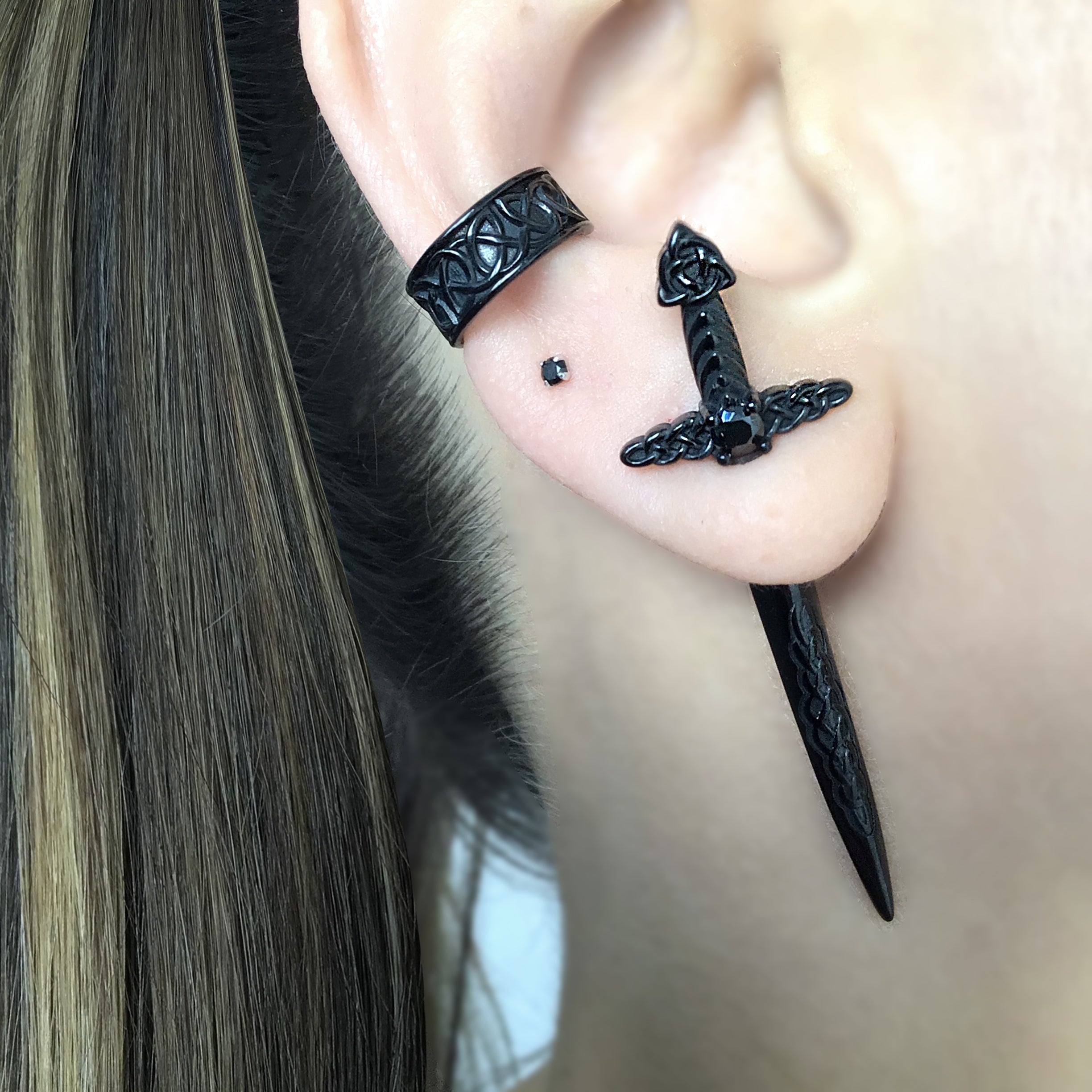 Kira Celtic Sword ear jacket with CZ
