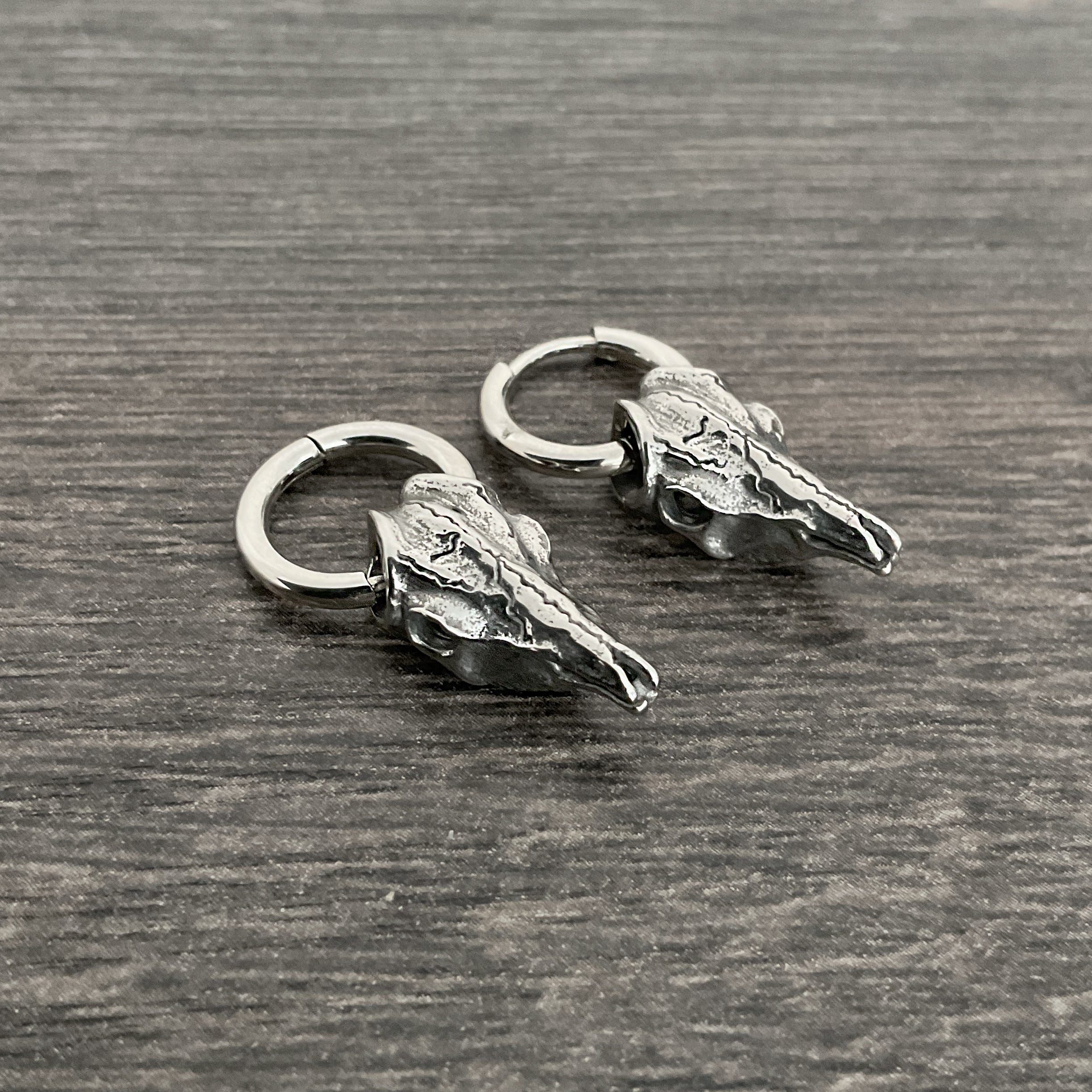 Cow skull hoop earrings