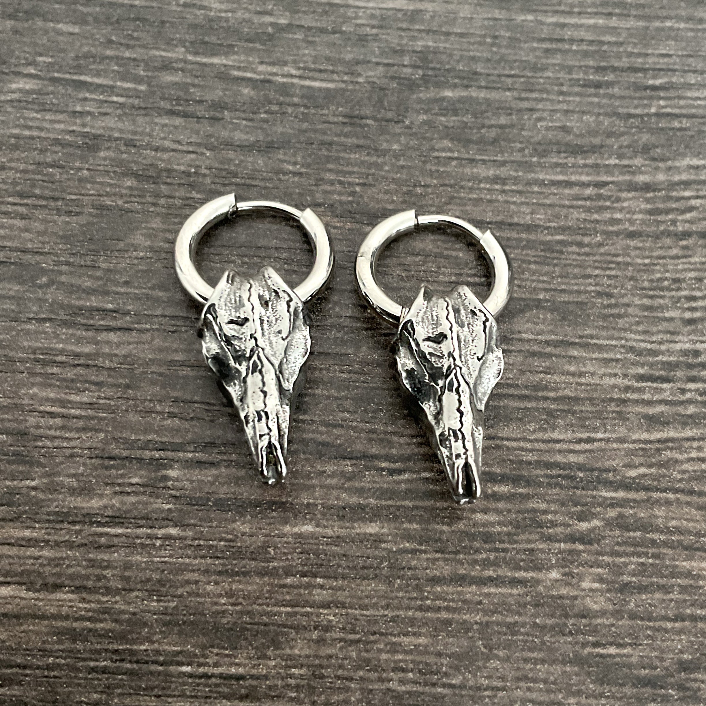 Cow skull hoop earrings