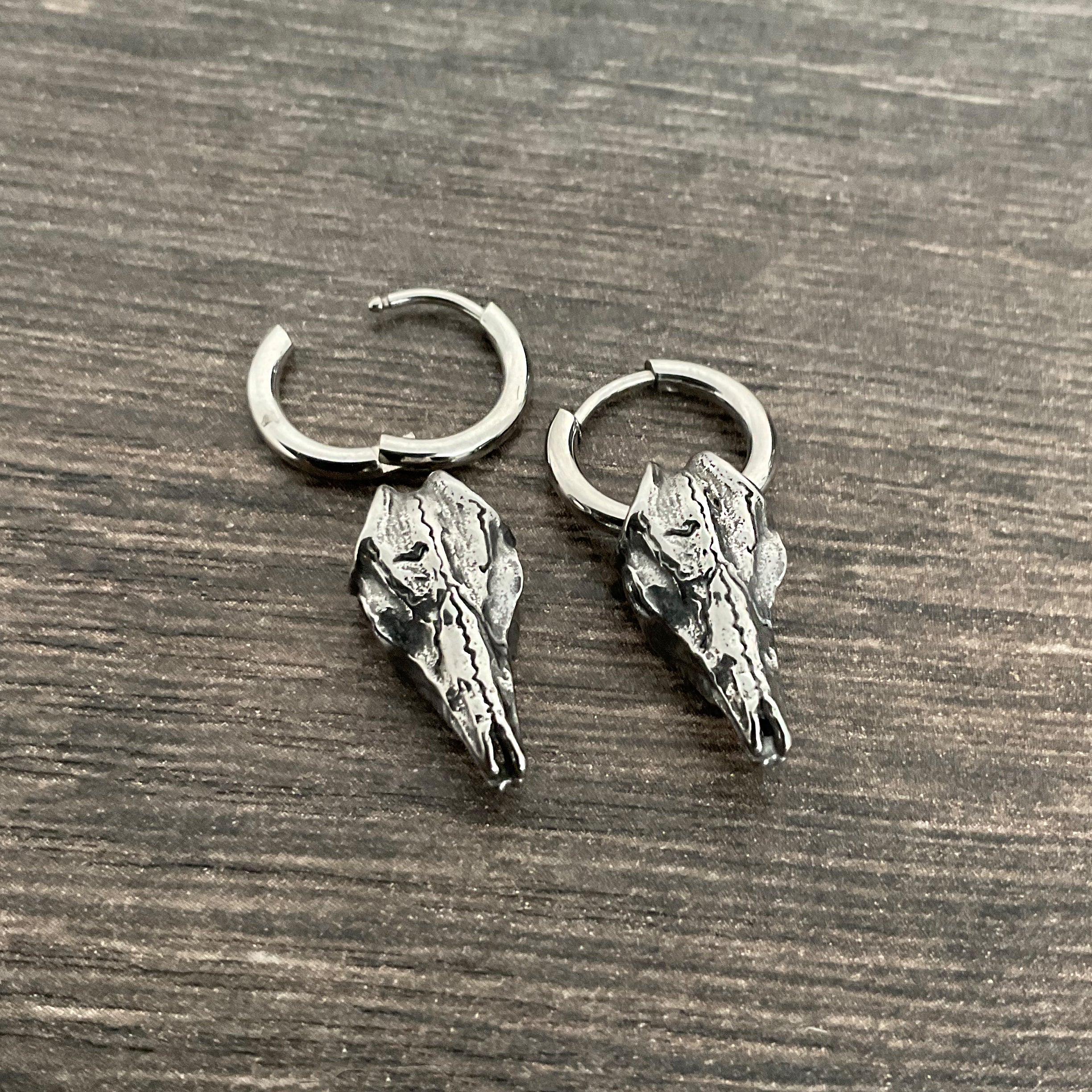 Cow skull hoop earrings