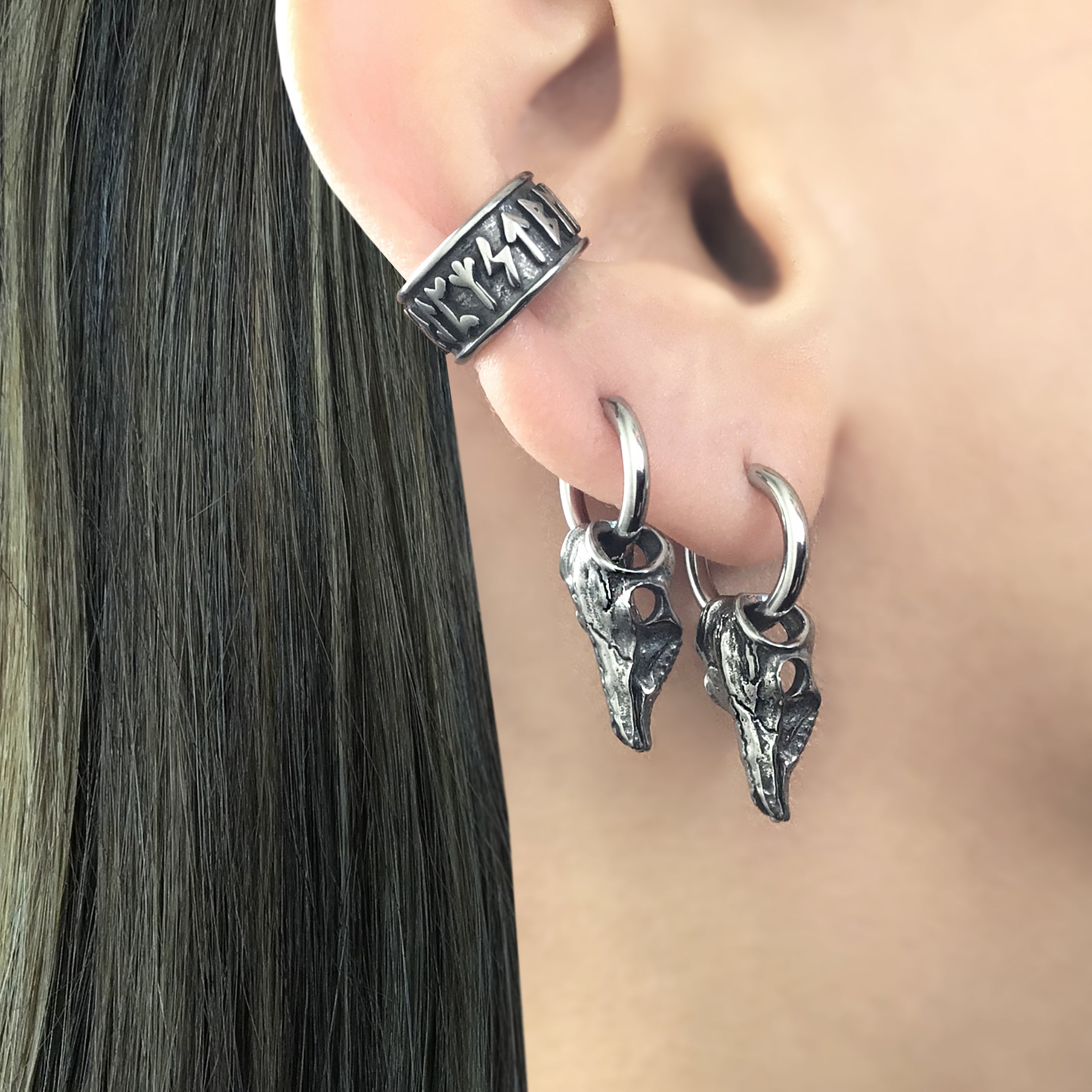 Cow skull hoop earrings