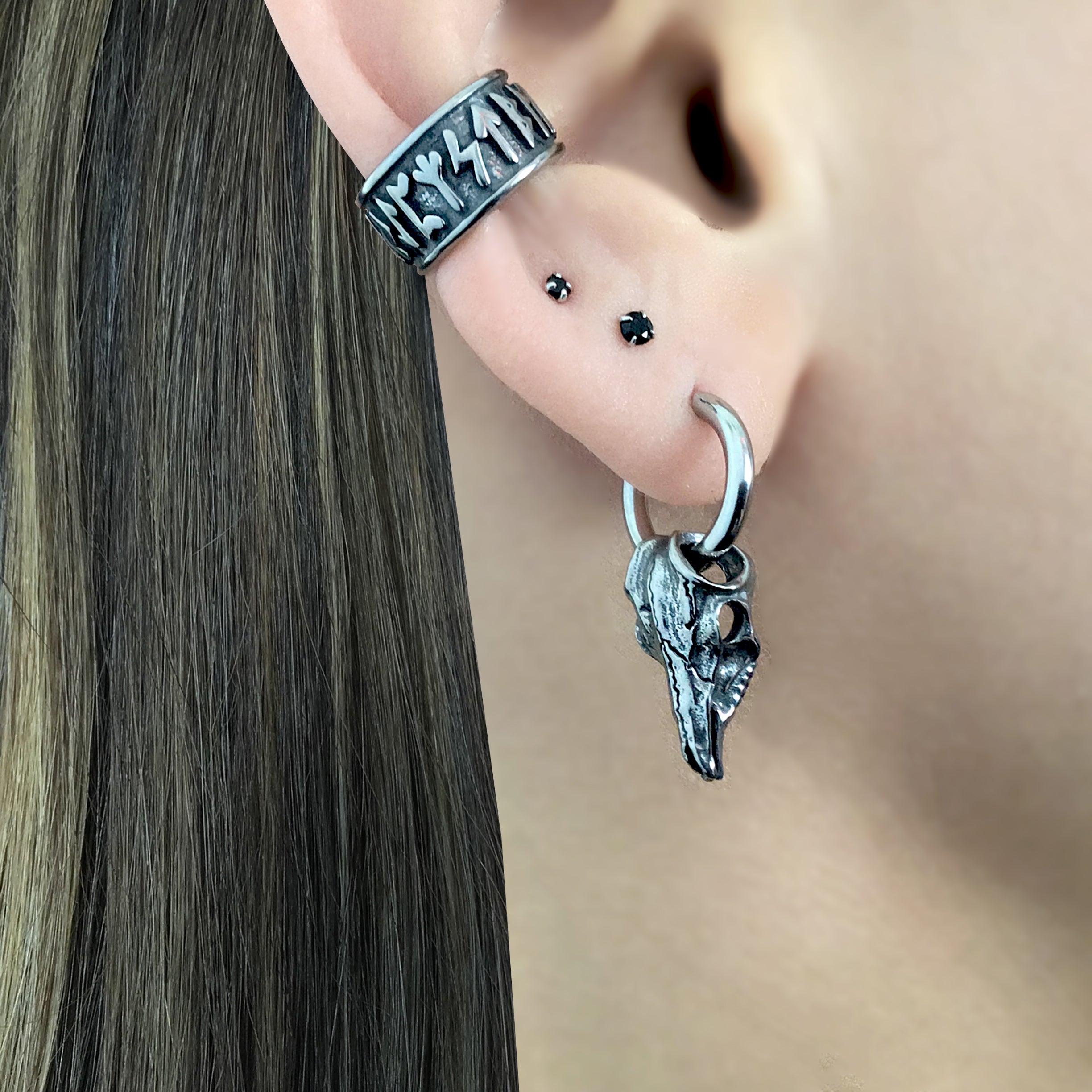 Cow skull hoop earrings