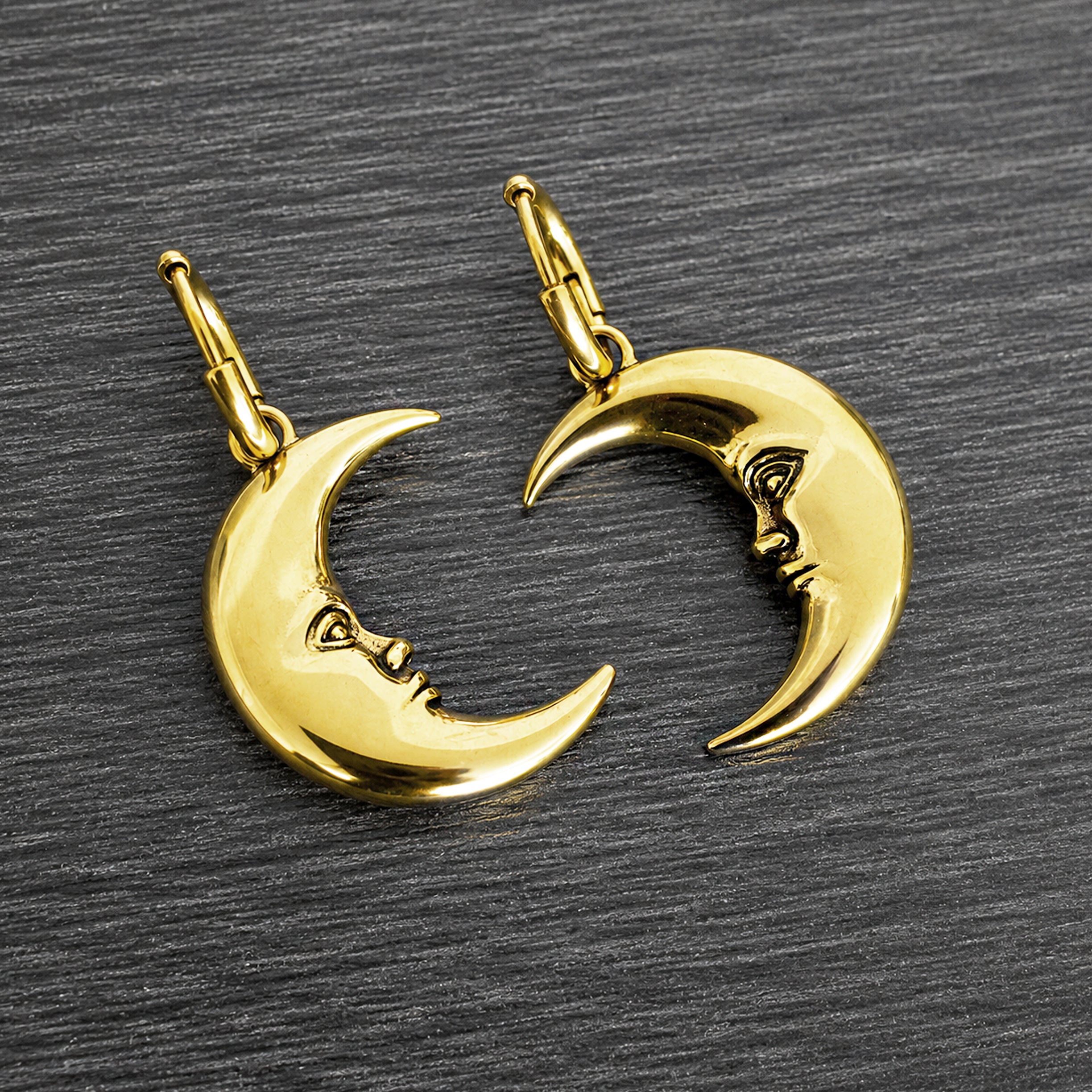 Celestial Moon Face Hoop Earrings
