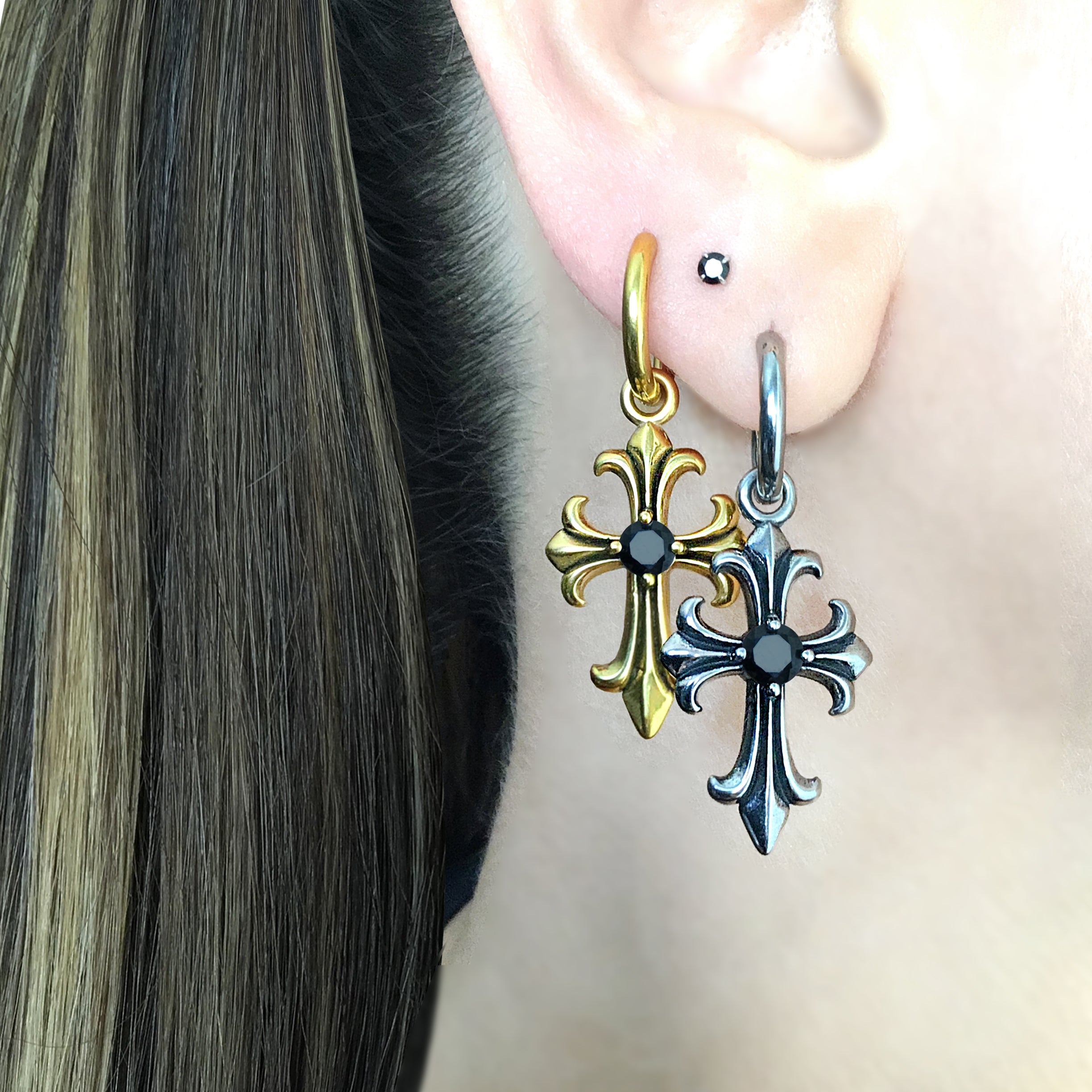 Cross hoop earrings