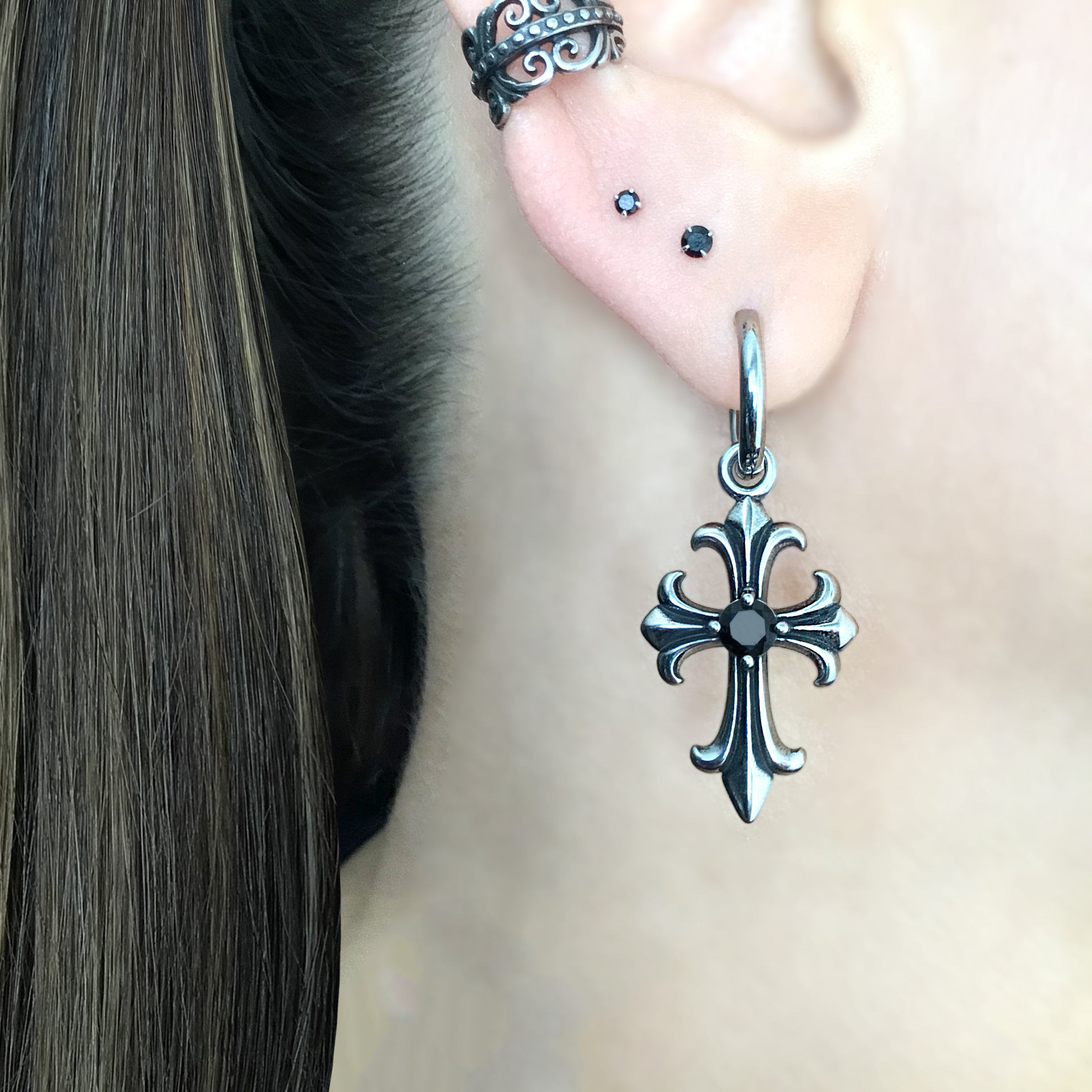 Cross hoop earrings