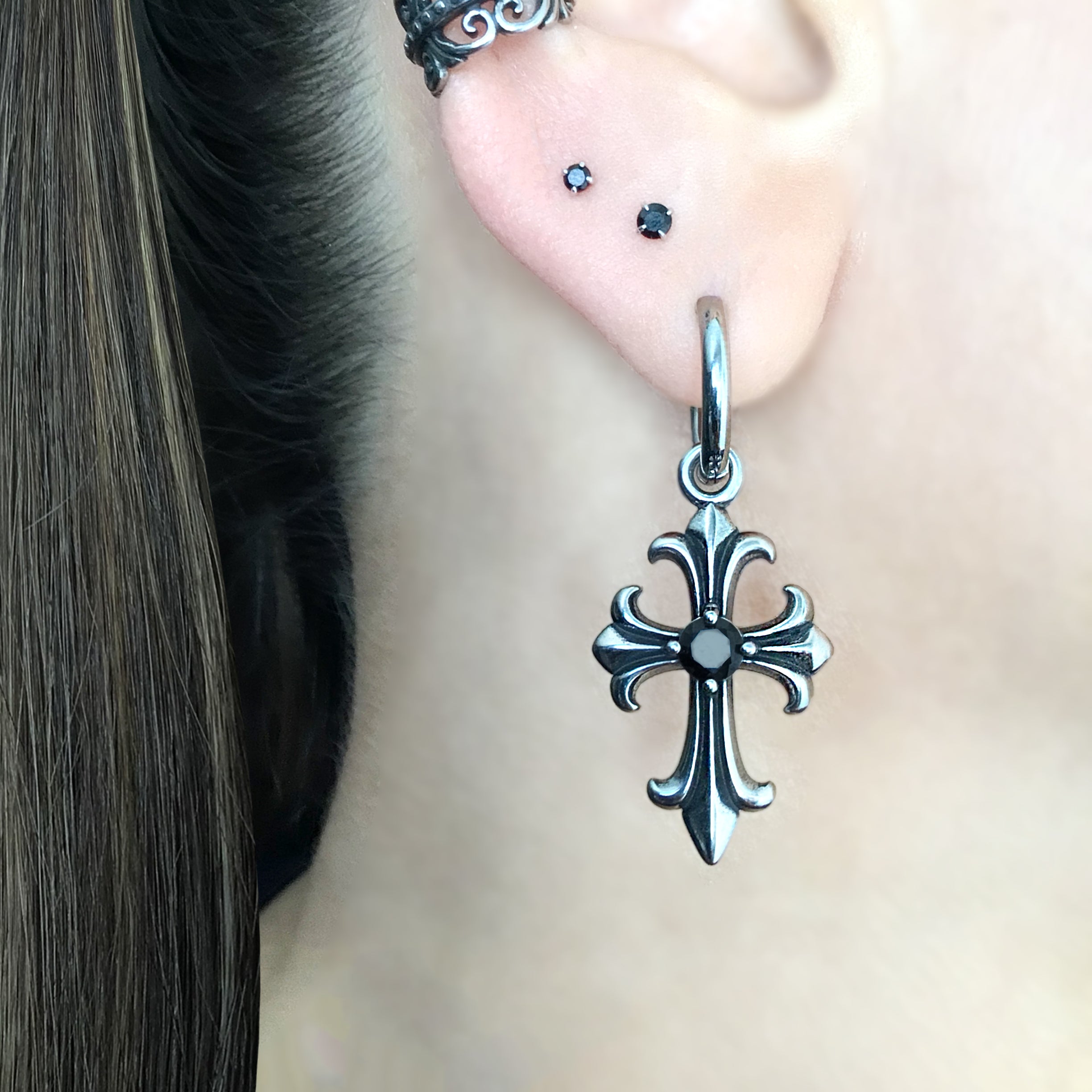 Cross hoop earrings