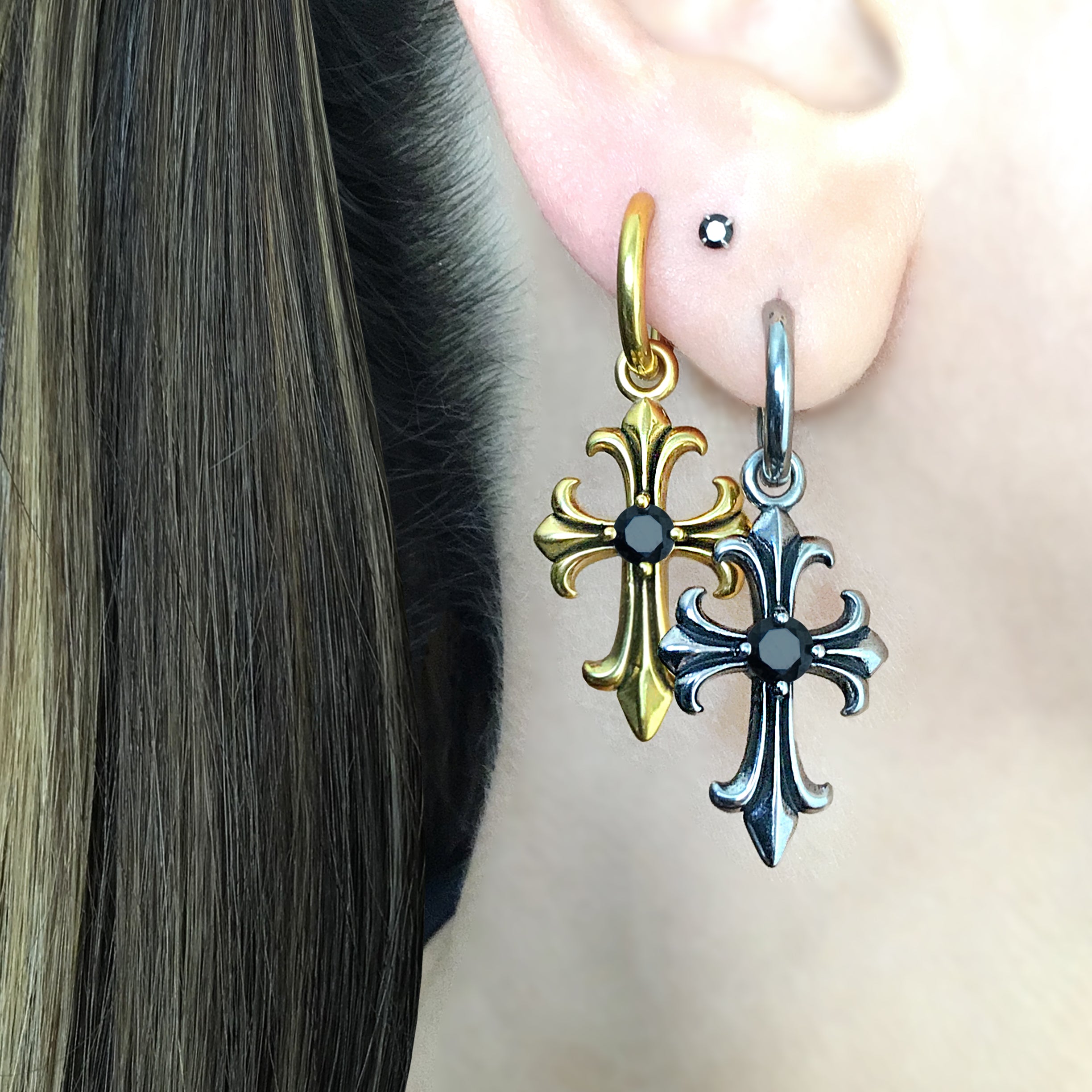 Cross hoop earrings