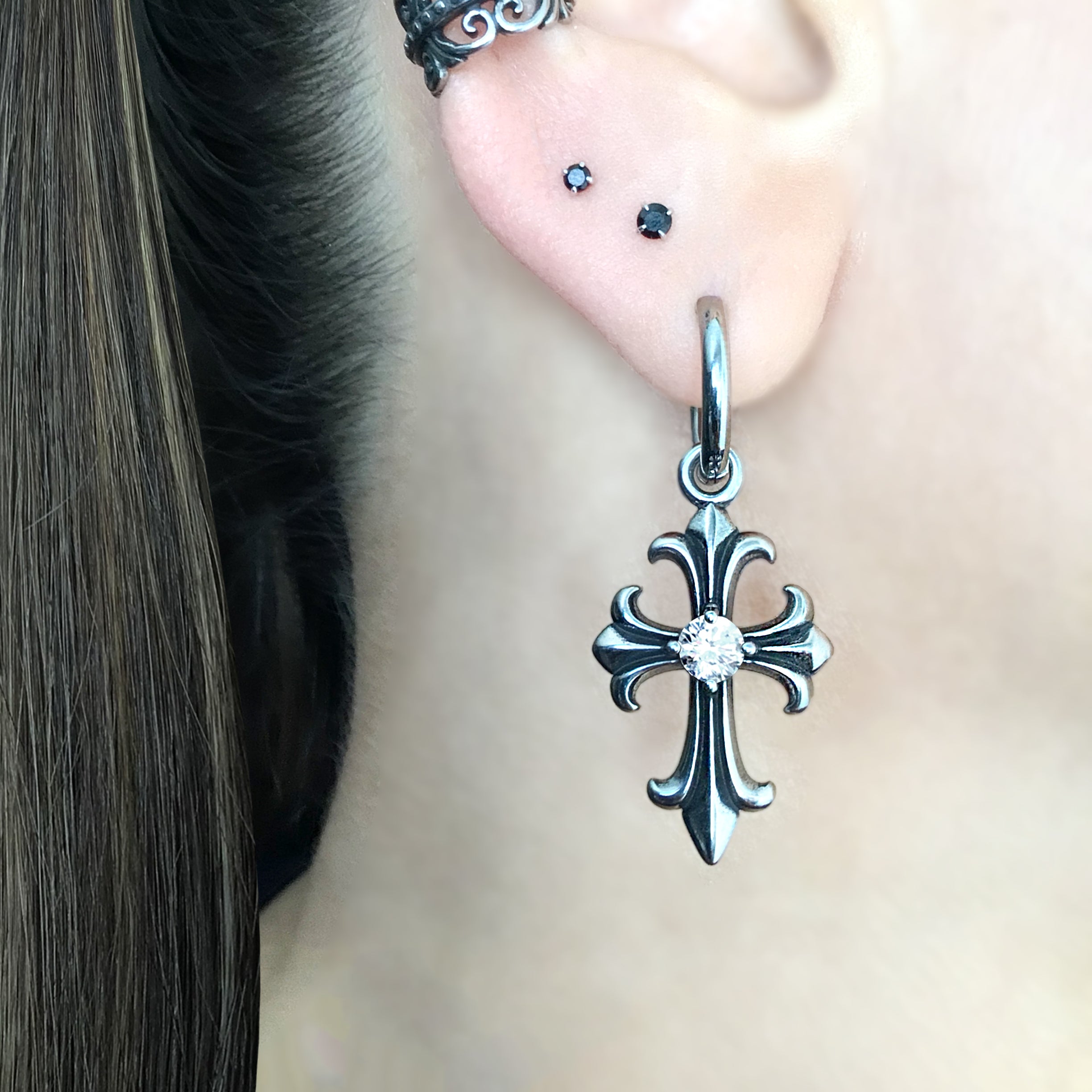 Cross hoop earrings