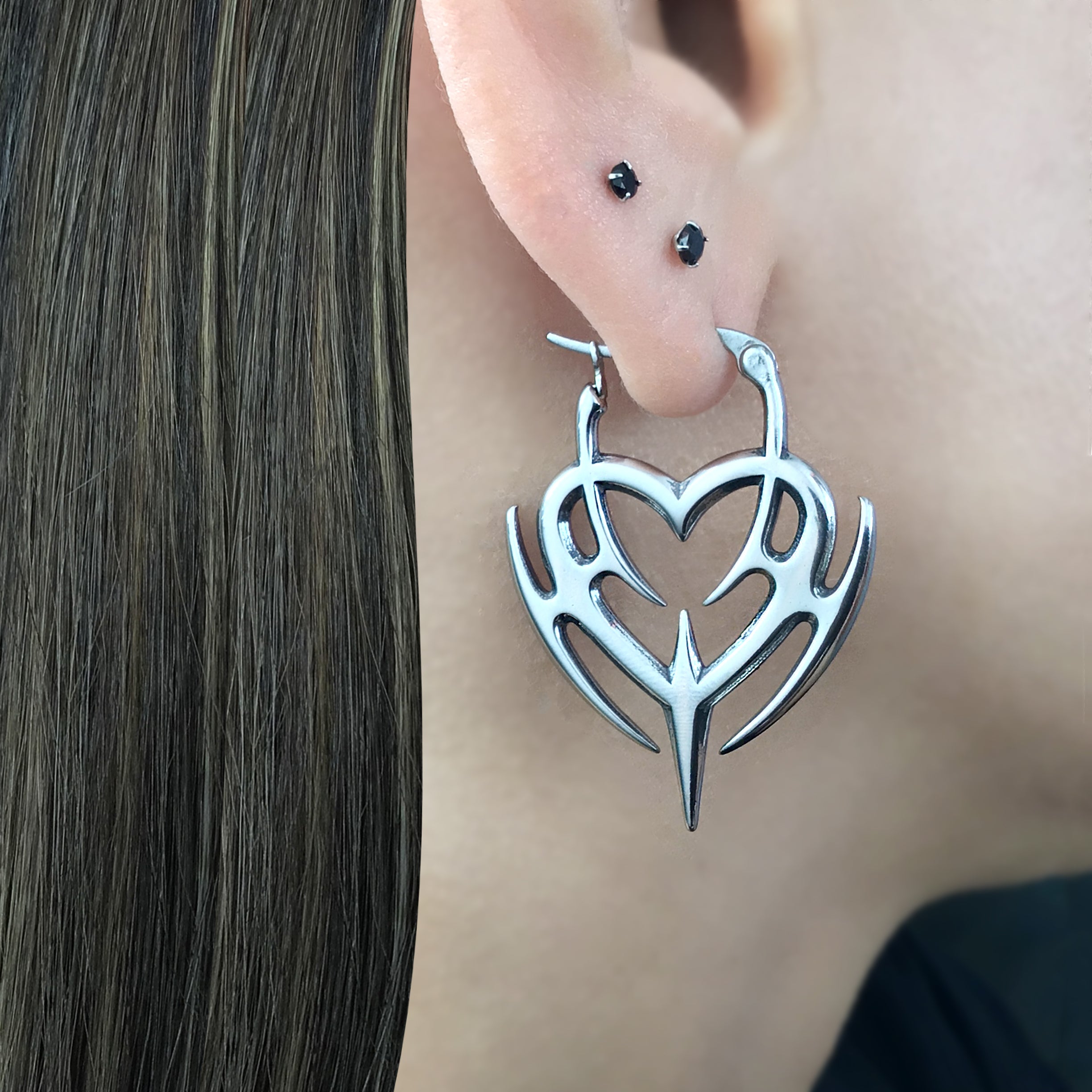 Cyber Heart hoop earrings
