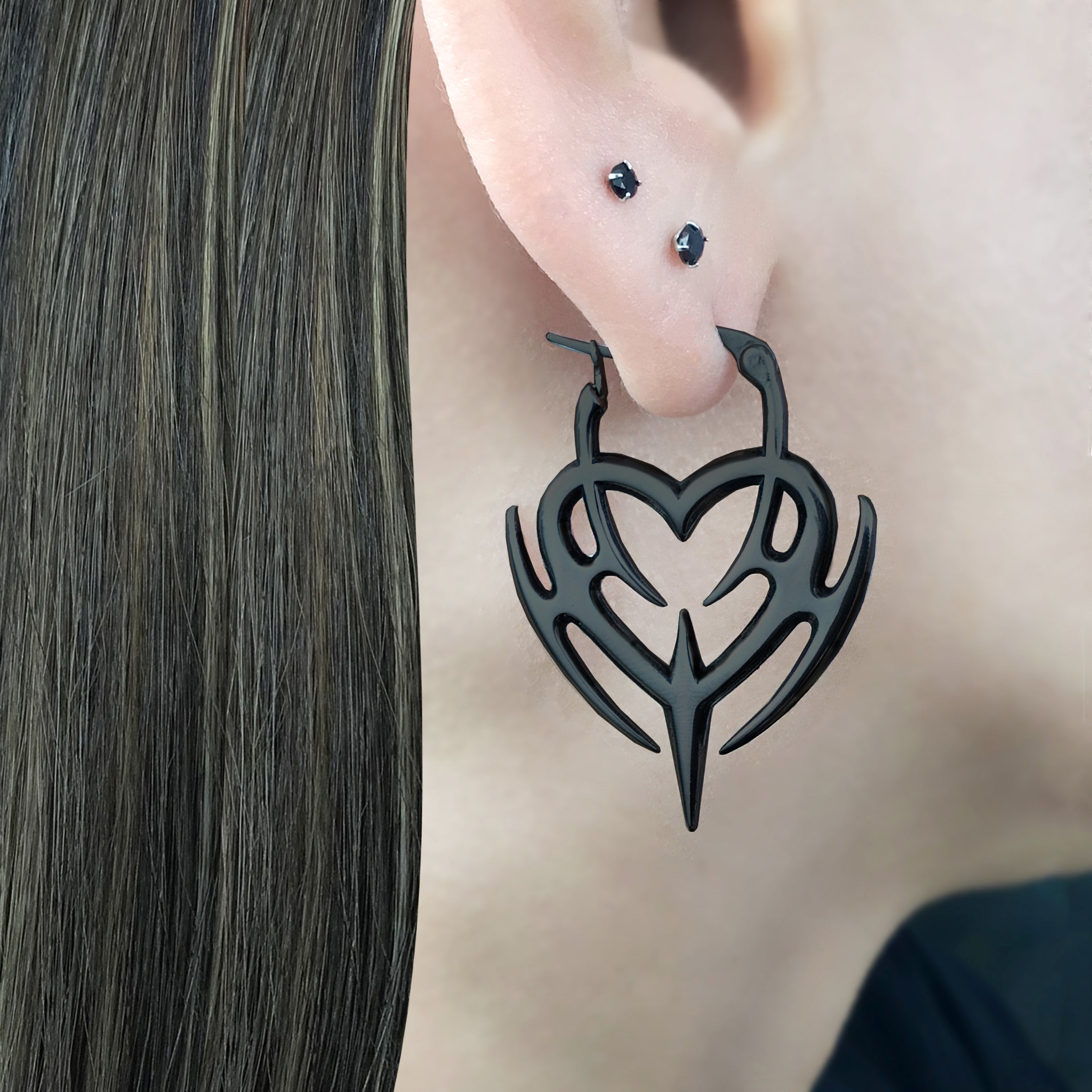 Cyber Heart hoop earrings