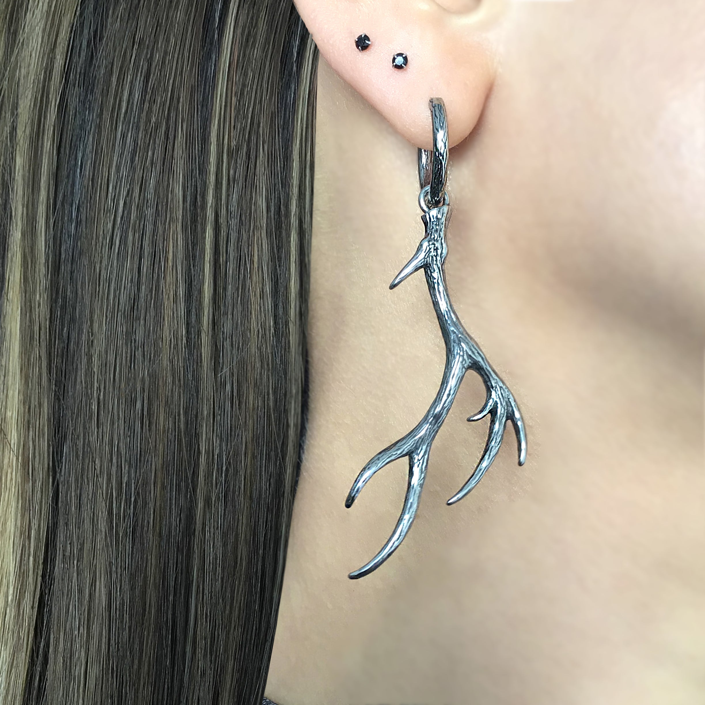 Deer antlers hoop earrings
