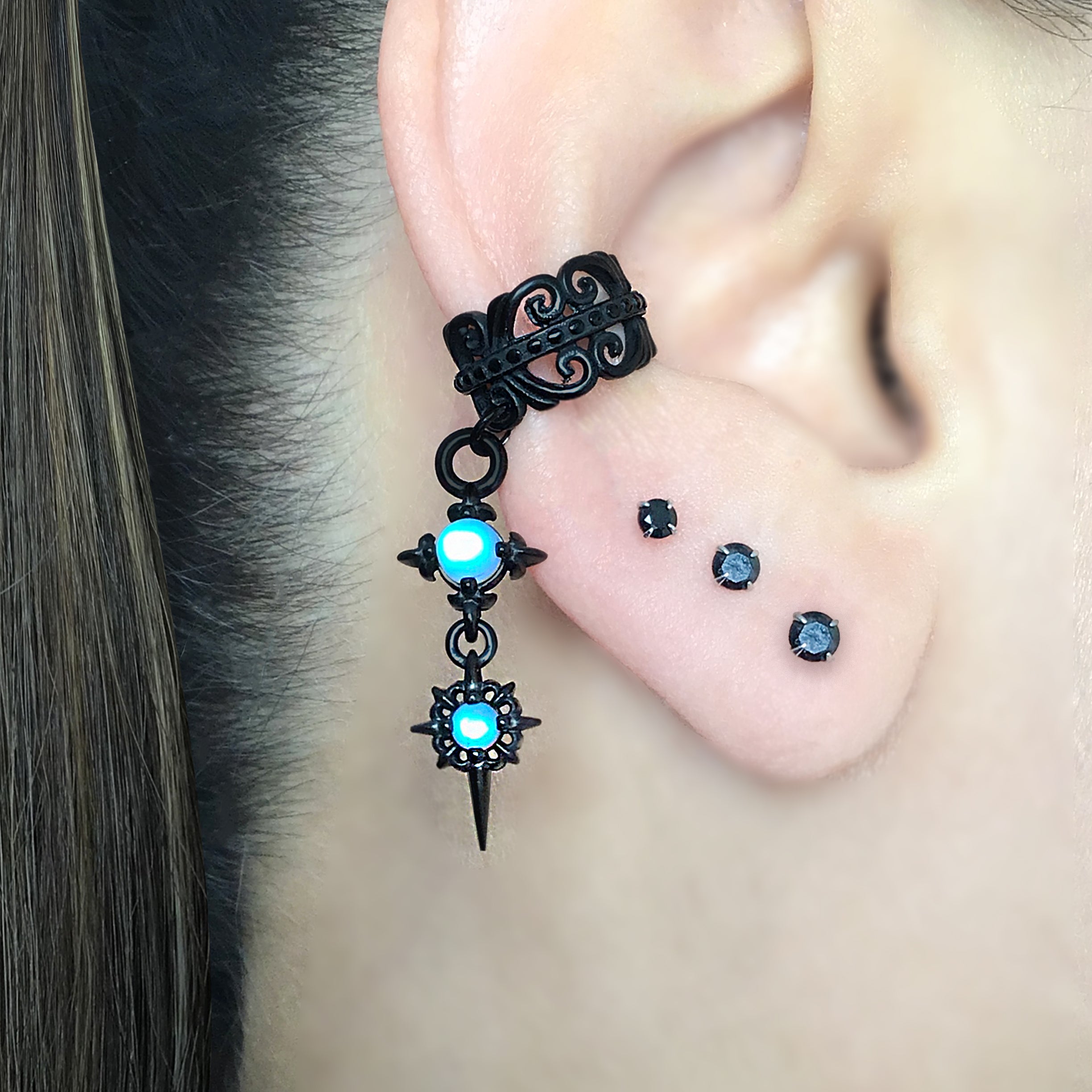 Starburst ear cuff with Blue stone