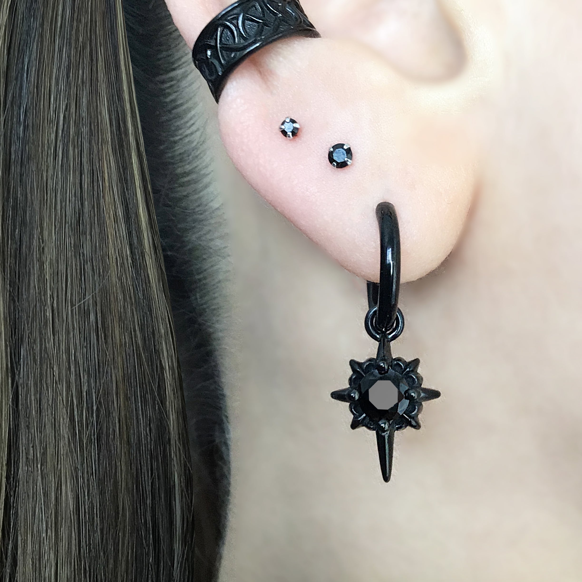 North Star hoops with Black CZ