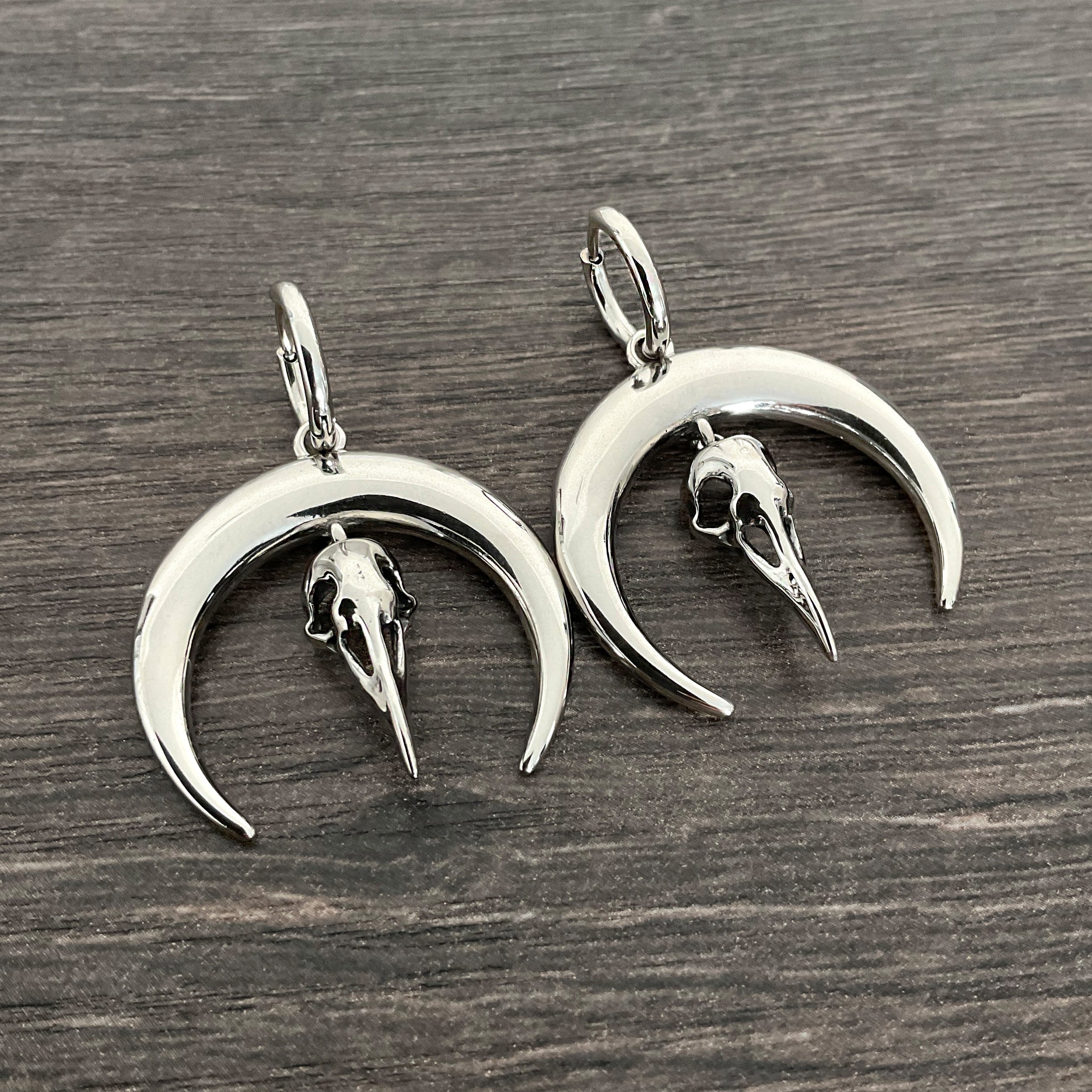 Moon and Raven hoop earrings