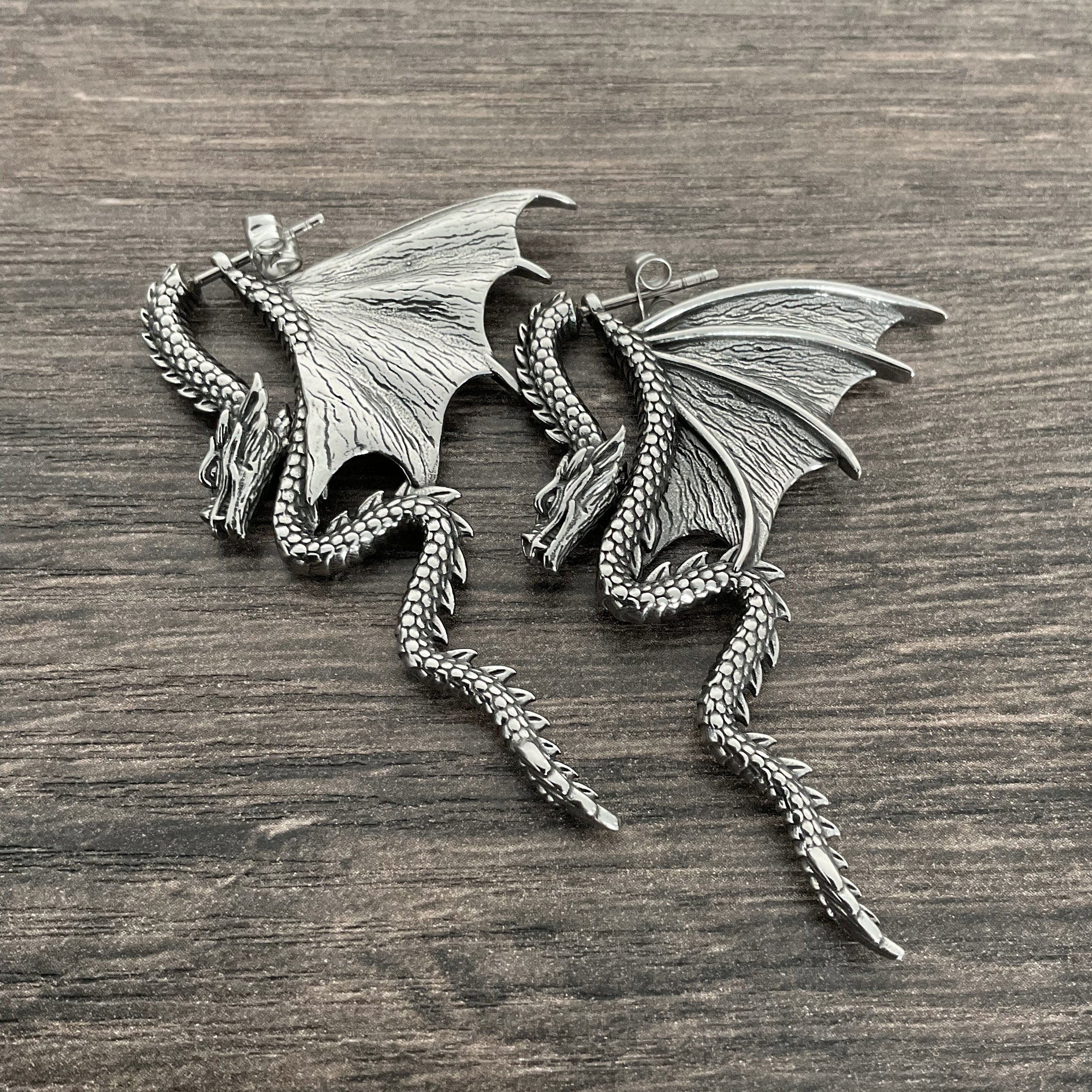 Dragon front back earrings