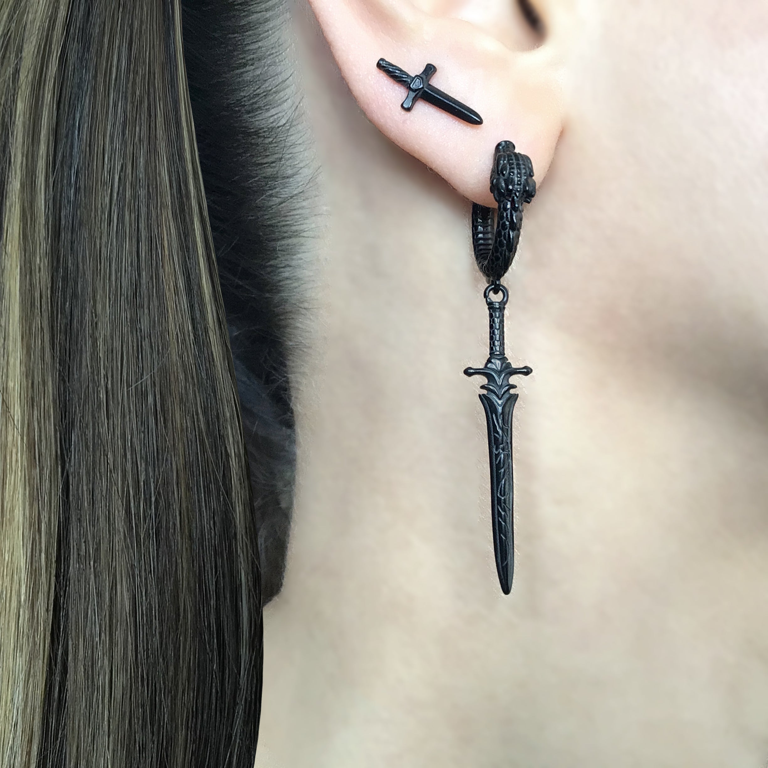 Sword and Dragon hoop earrings